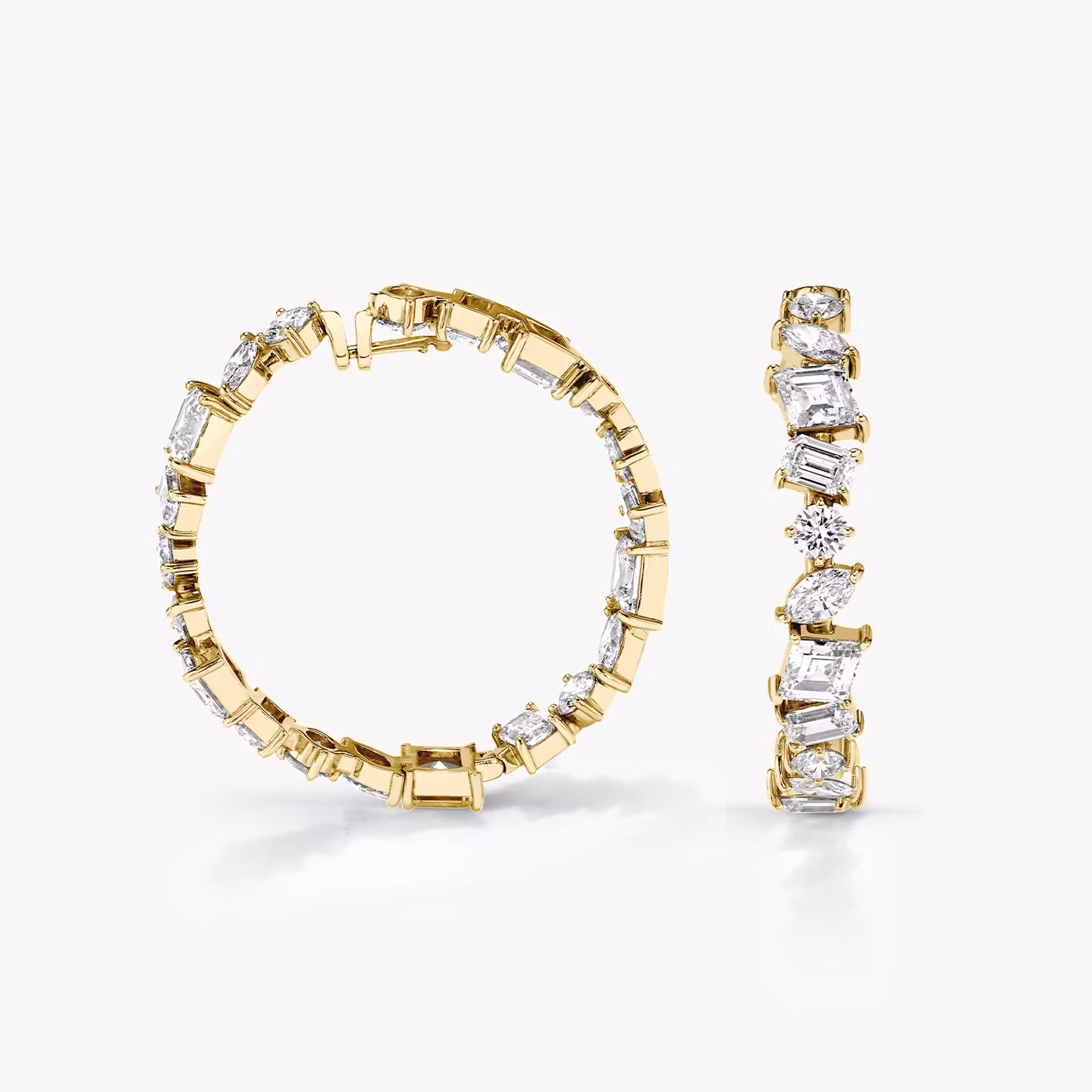 Illuminate Hoop | emerald+marquise+round-brilliant+lozenge | 14k | Yellow Gold
