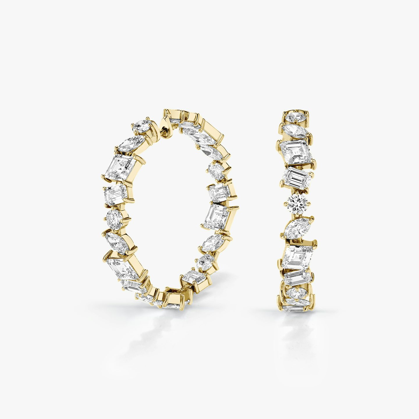 Illuminate Hoop | emerald+marquise+round-brilliant+lozenge | 14k | Yellow Gold