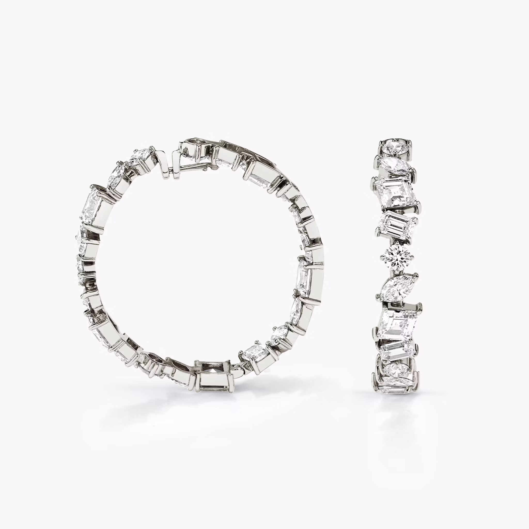 Illuminate Hoop | emerald+marquise+round-brilliant+lozenge | 14k | White Gold