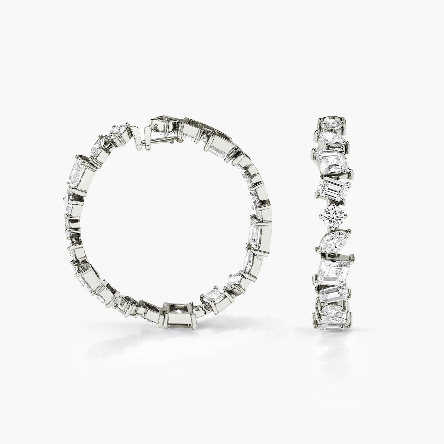 Illuminate Hoop | emerald+marquise+round-brilliant+lozenge | 14k | White Gold