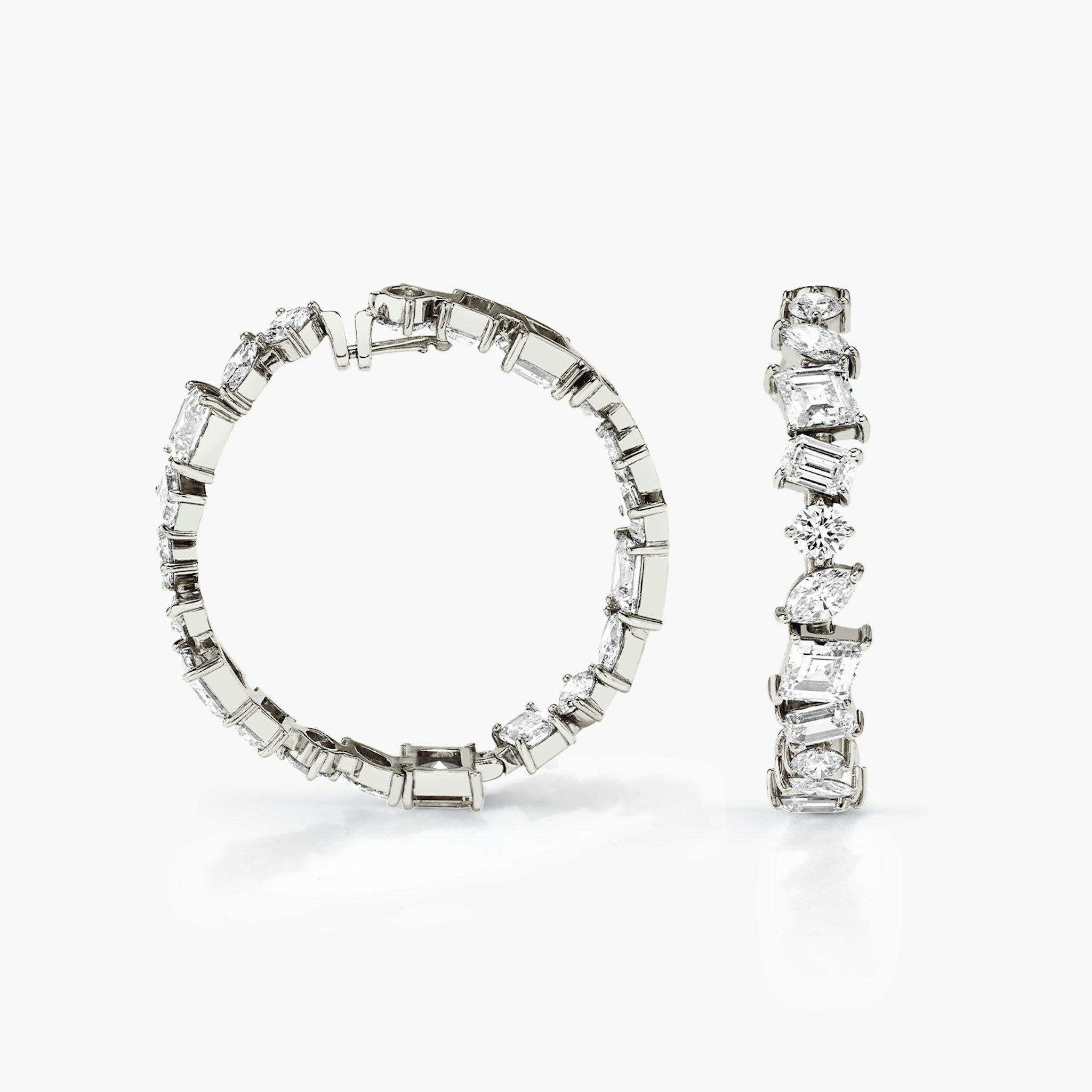 Illuminate Hoop | emerald+marquise+round-brilliant+lozenge | 14k | White Gold