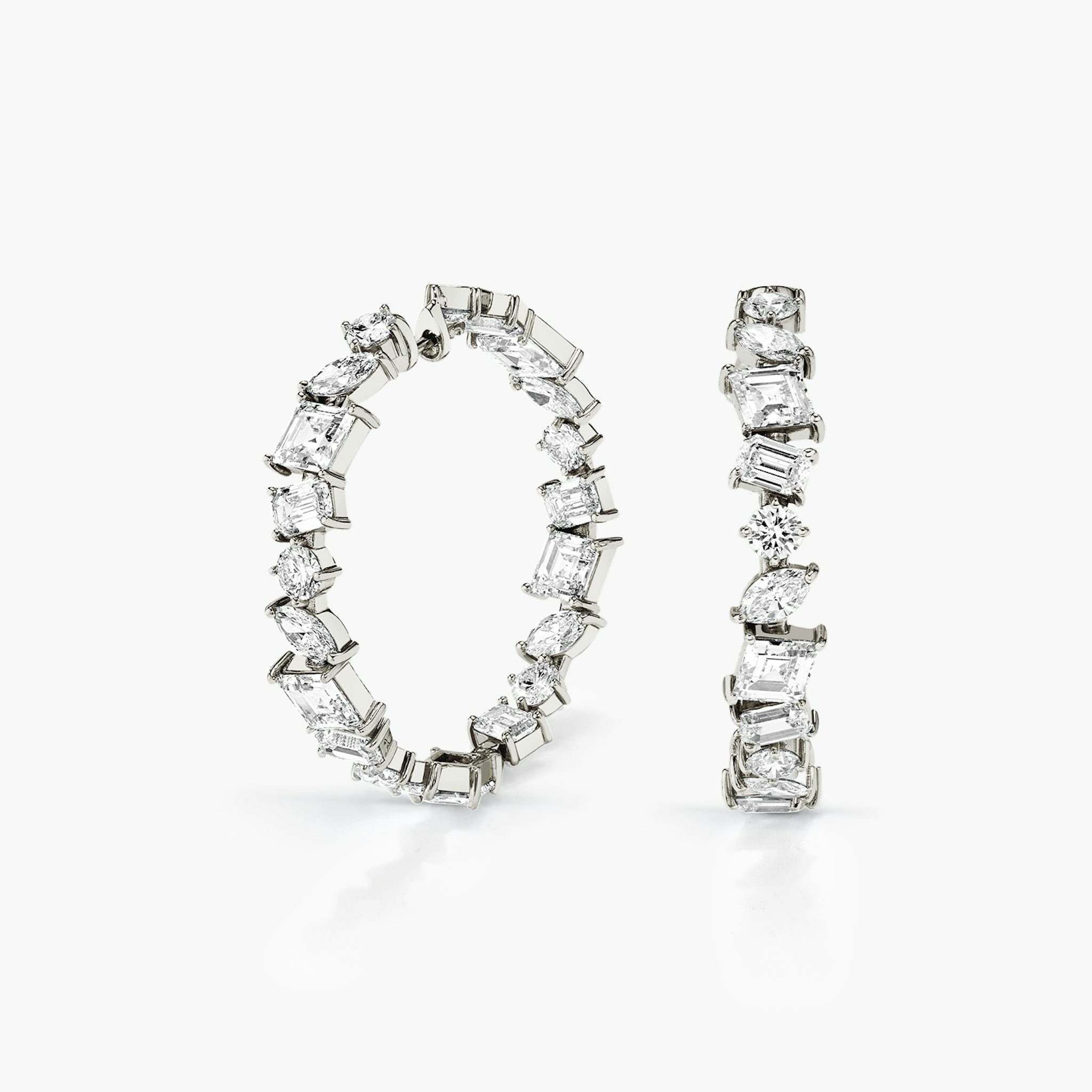 Illuminate Hoop | emerald+marquise+round-brilliant+lozenge | 14k | White Gold