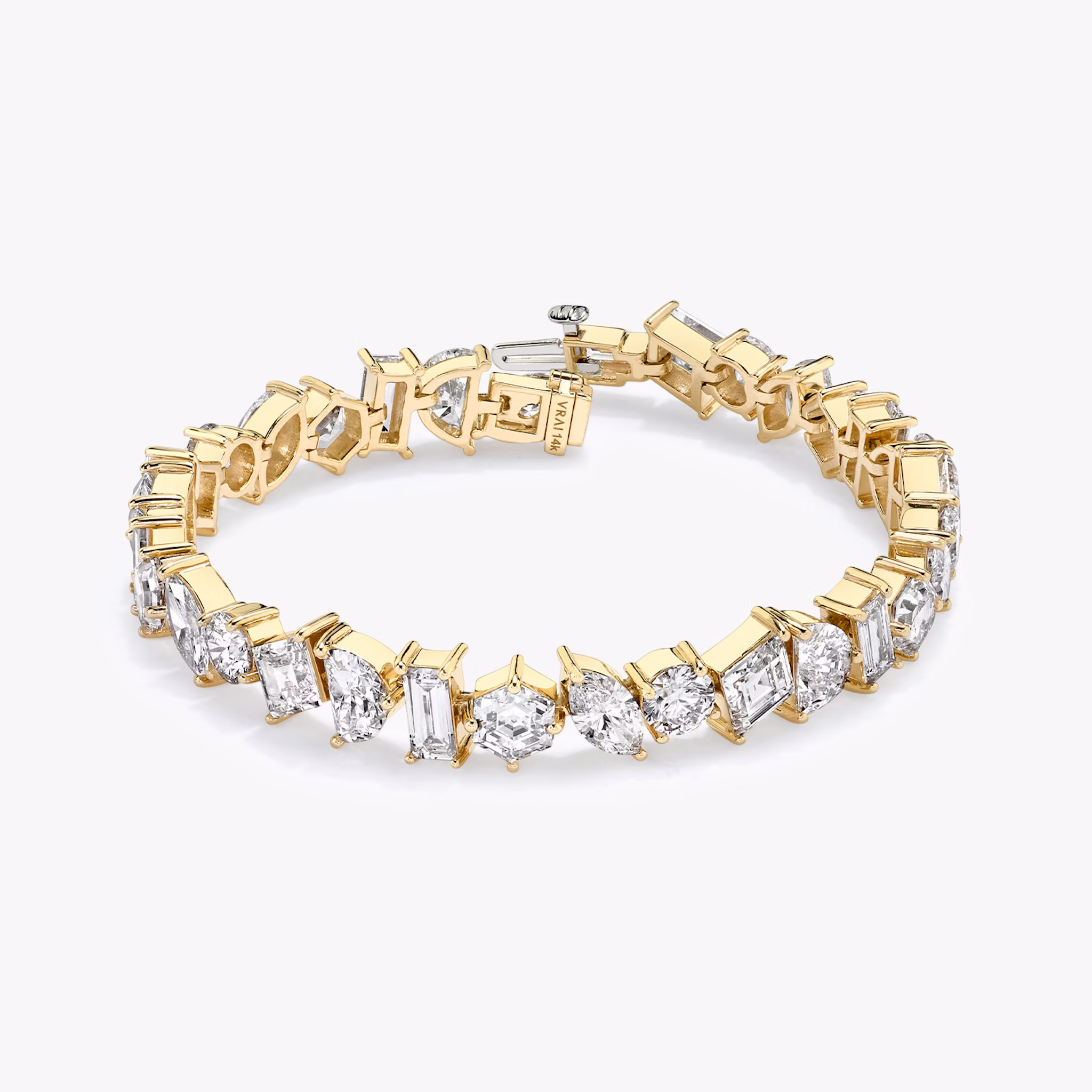 Illuminate Bracelet | baguette+lozenge+hexagon+marquise+round-brilliant+half-moon | 14k | Yellow Gold | chainLength: 7