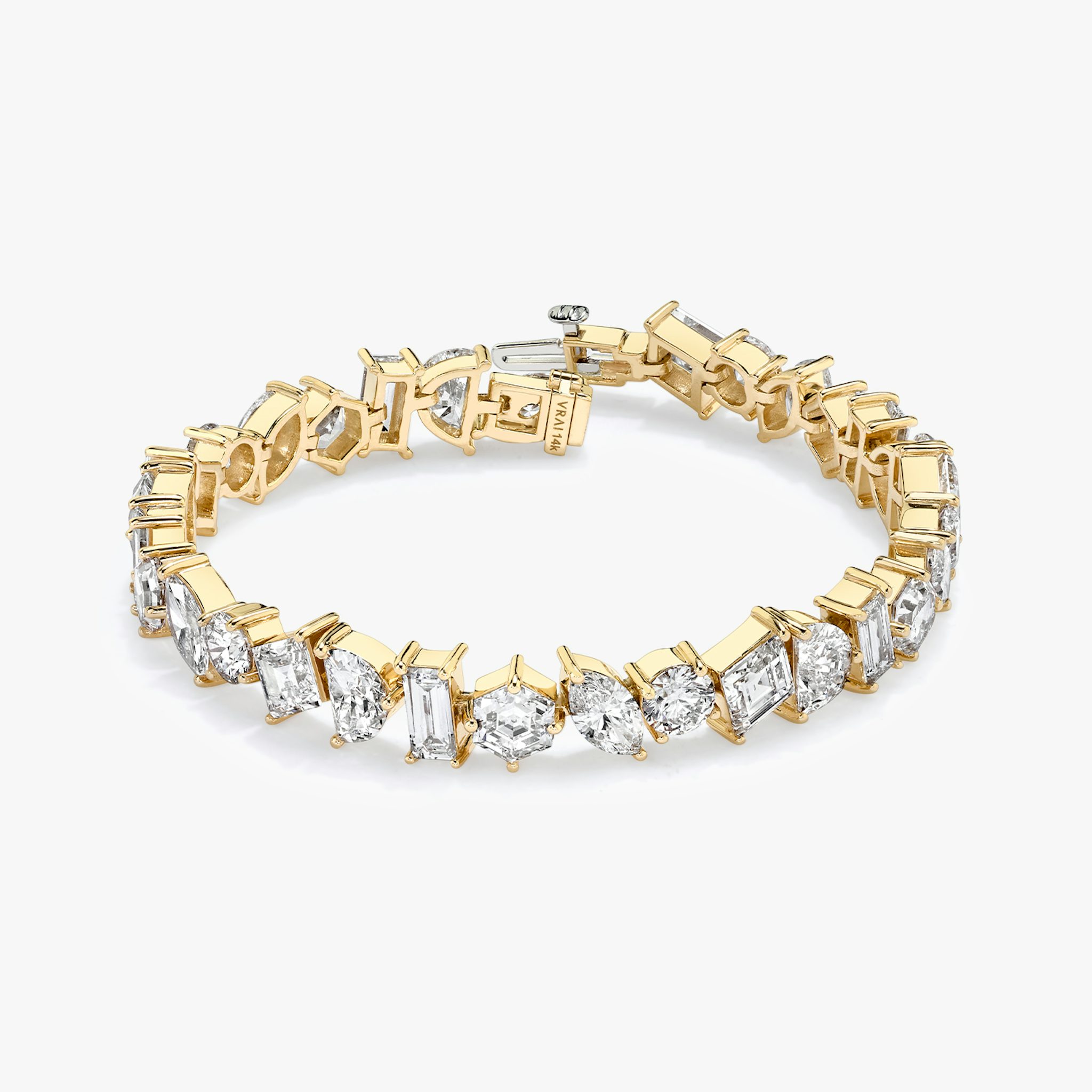 Illuminate Bracelet | baguette+lozenge+hexagon+marquise+round-brilliant+half-moon | 14k | Yellow Gold | chainLength: 7