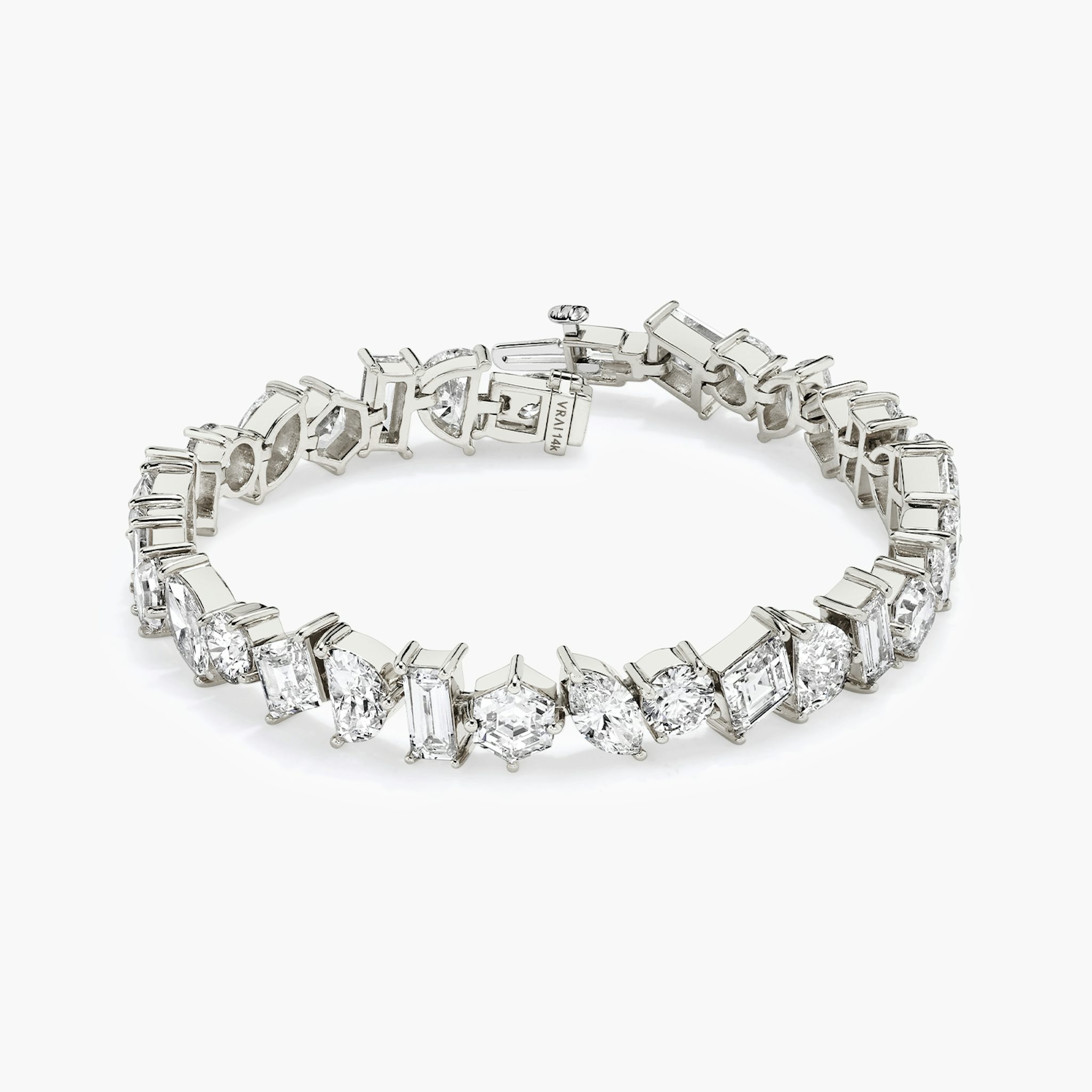 Illuminate Bracelet | baguette+lozenge+hexagon+marquise+round-brilliant+half-moon | 14k | White Gold | chainLength: 7