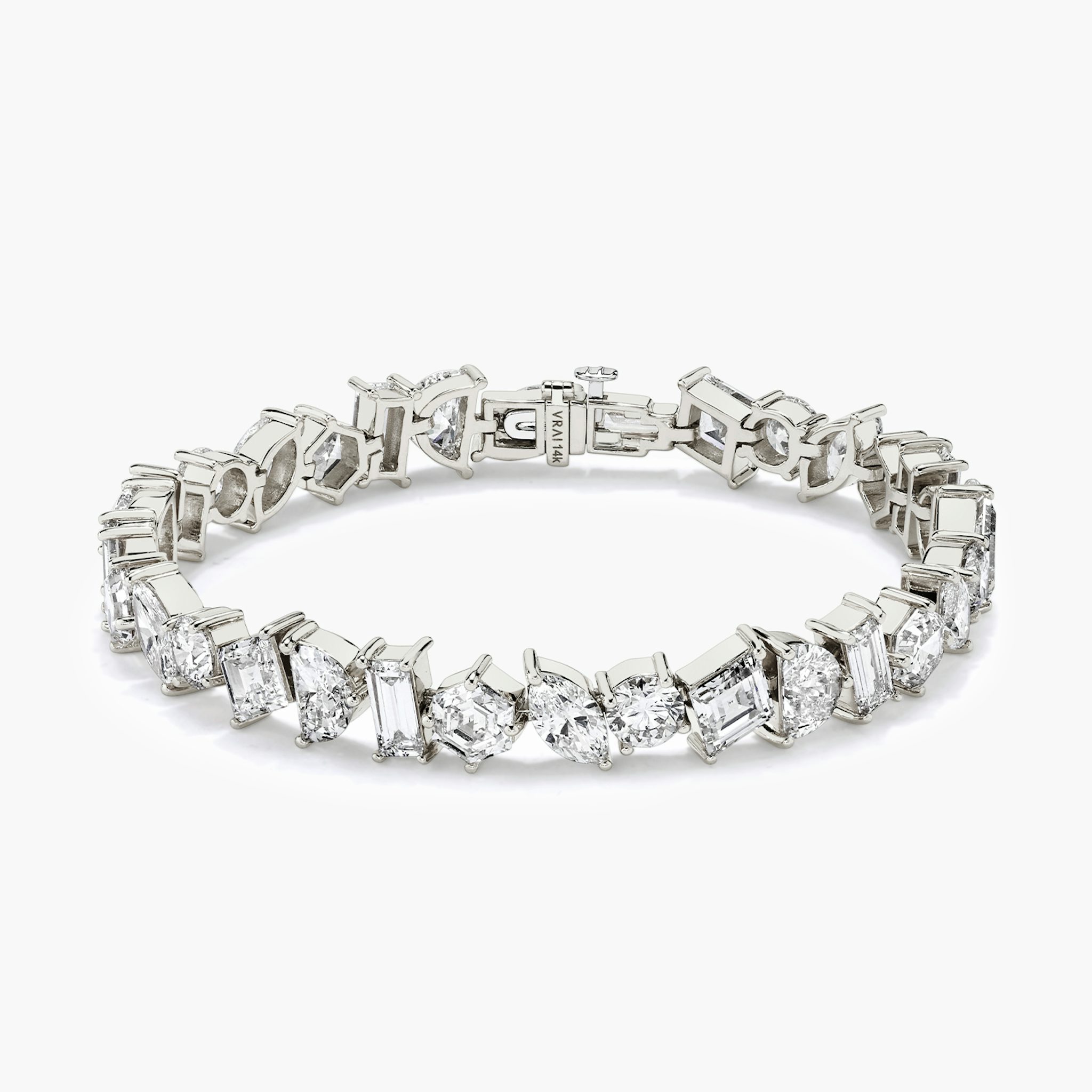 Illuminate Bracelet | baguette+lozenge+hexagon+marquise+round-brilliant+half-moon | 14k | White Gold | chainLength: 7