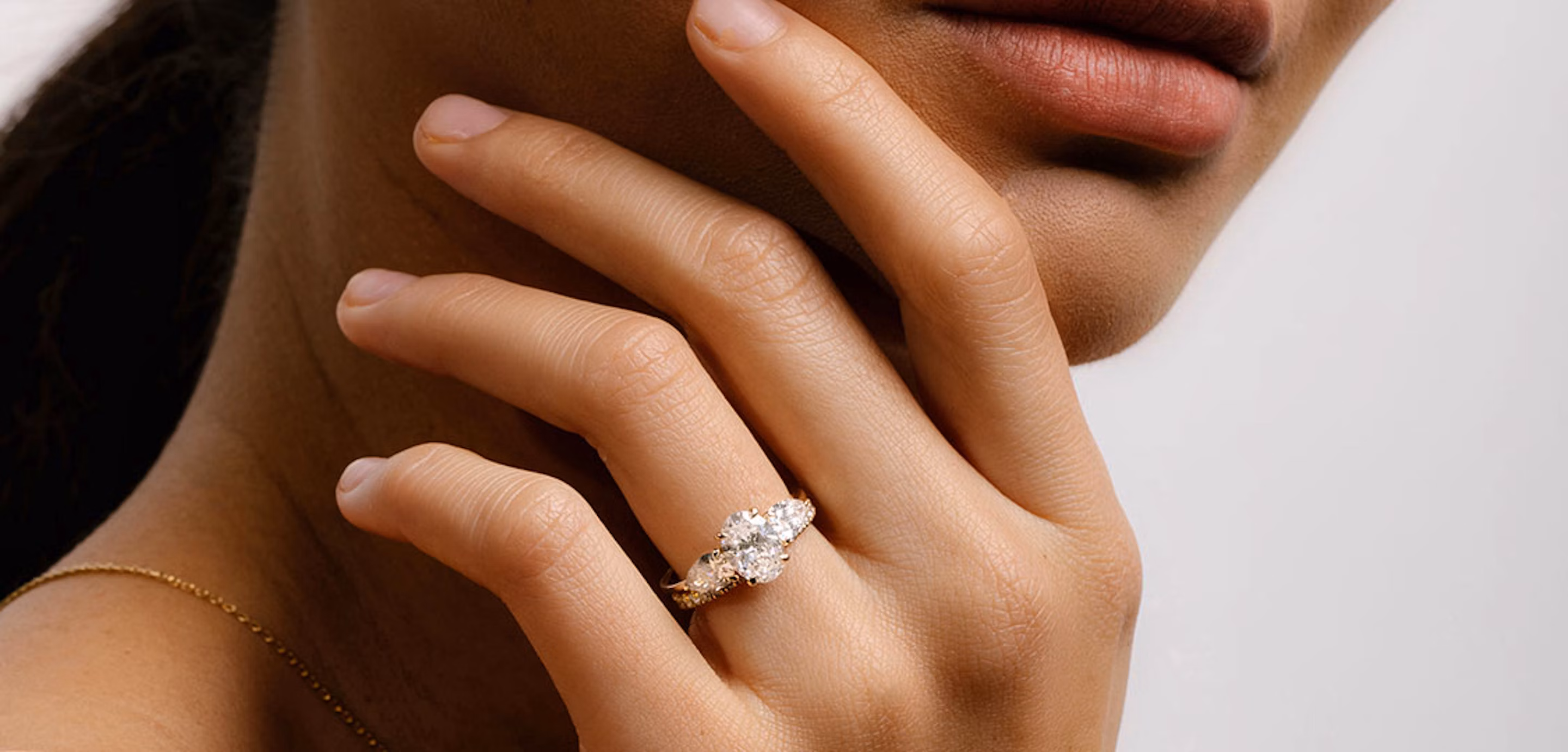 Oval Three Stone Engagement Ring with Pear sides