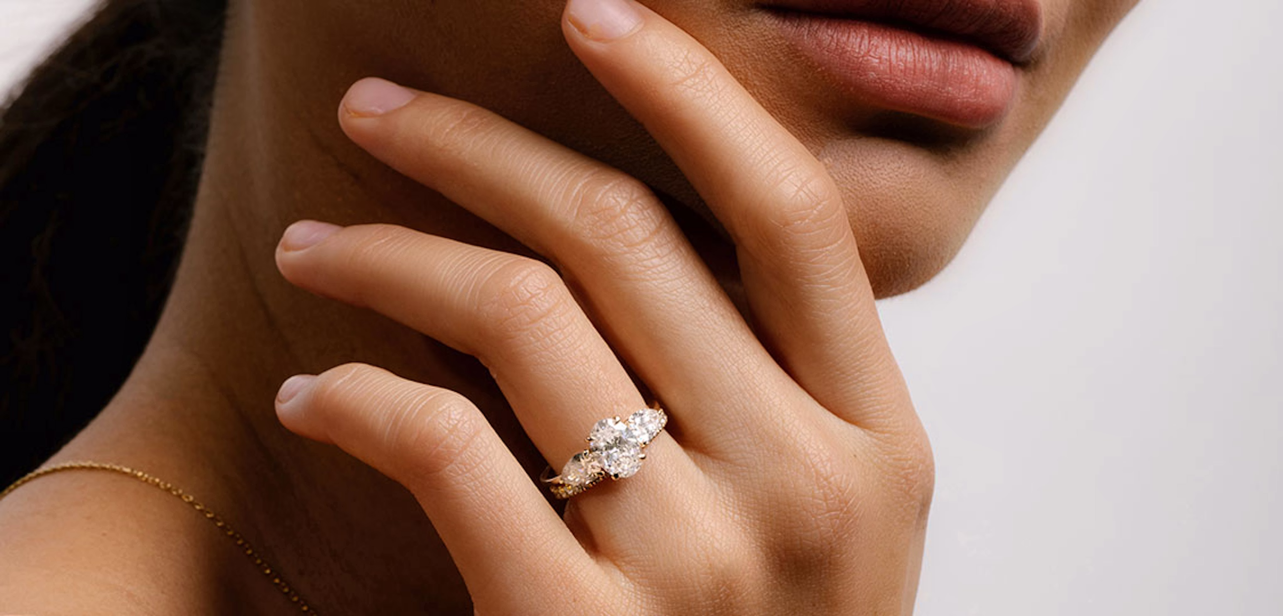 Oval Three Stone Engagement Ring with Pear sides