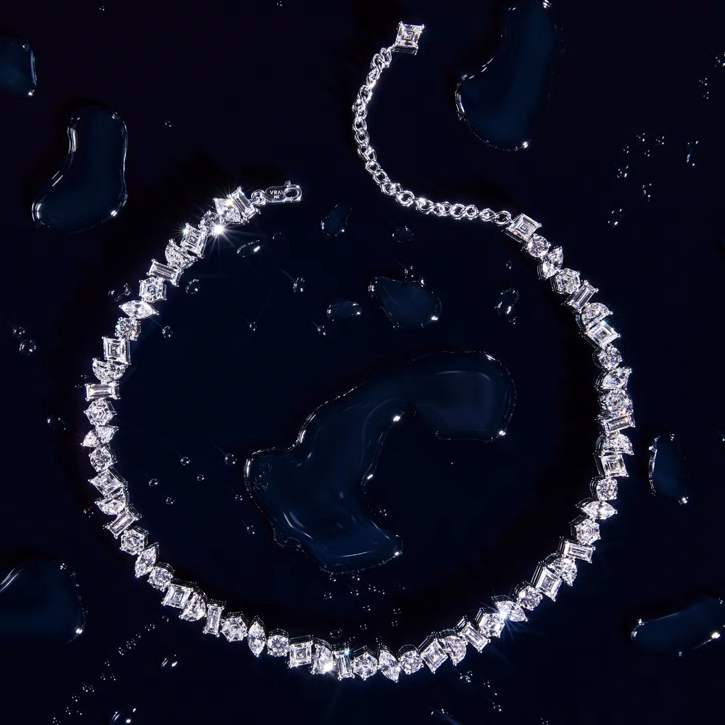 Illuminate Choker | lozenge+half-moon+hexagon+baguette+round-brilliant+marquise | 14k | White Gold