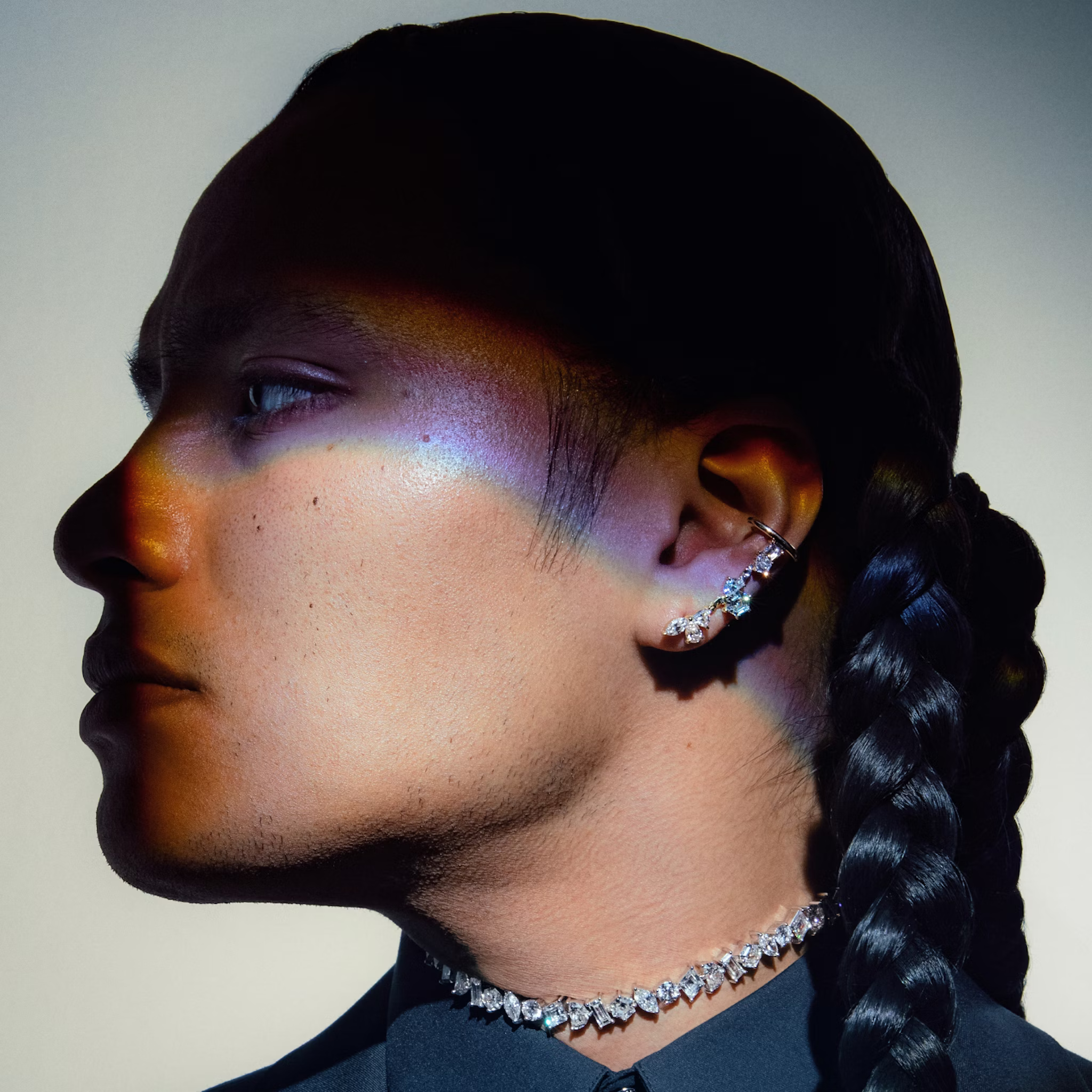 Unity Ear Climber | trillion+pear+marquise+half-moon+lozenge+kite+hexagon | 14k | Yellow Gold | side: left