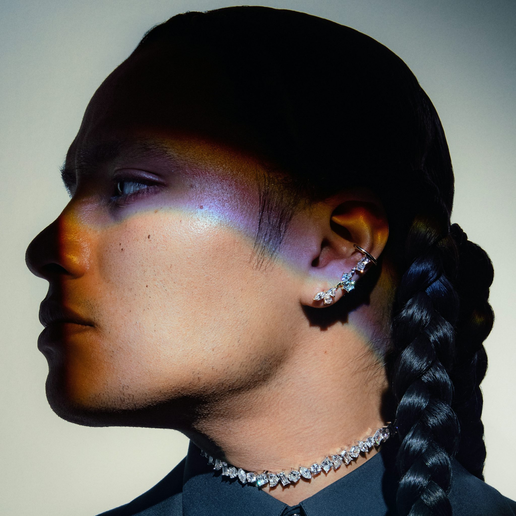 Unity Ear Climber | trillion+pear+marquise+half-moon+lozenge+kite+hexagon | 14k | Yellow Gold | side: left