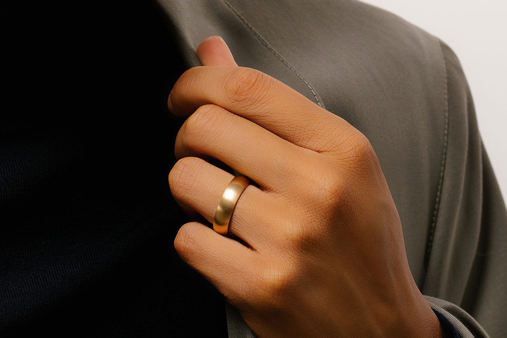 the round wedding band in yellow gold 