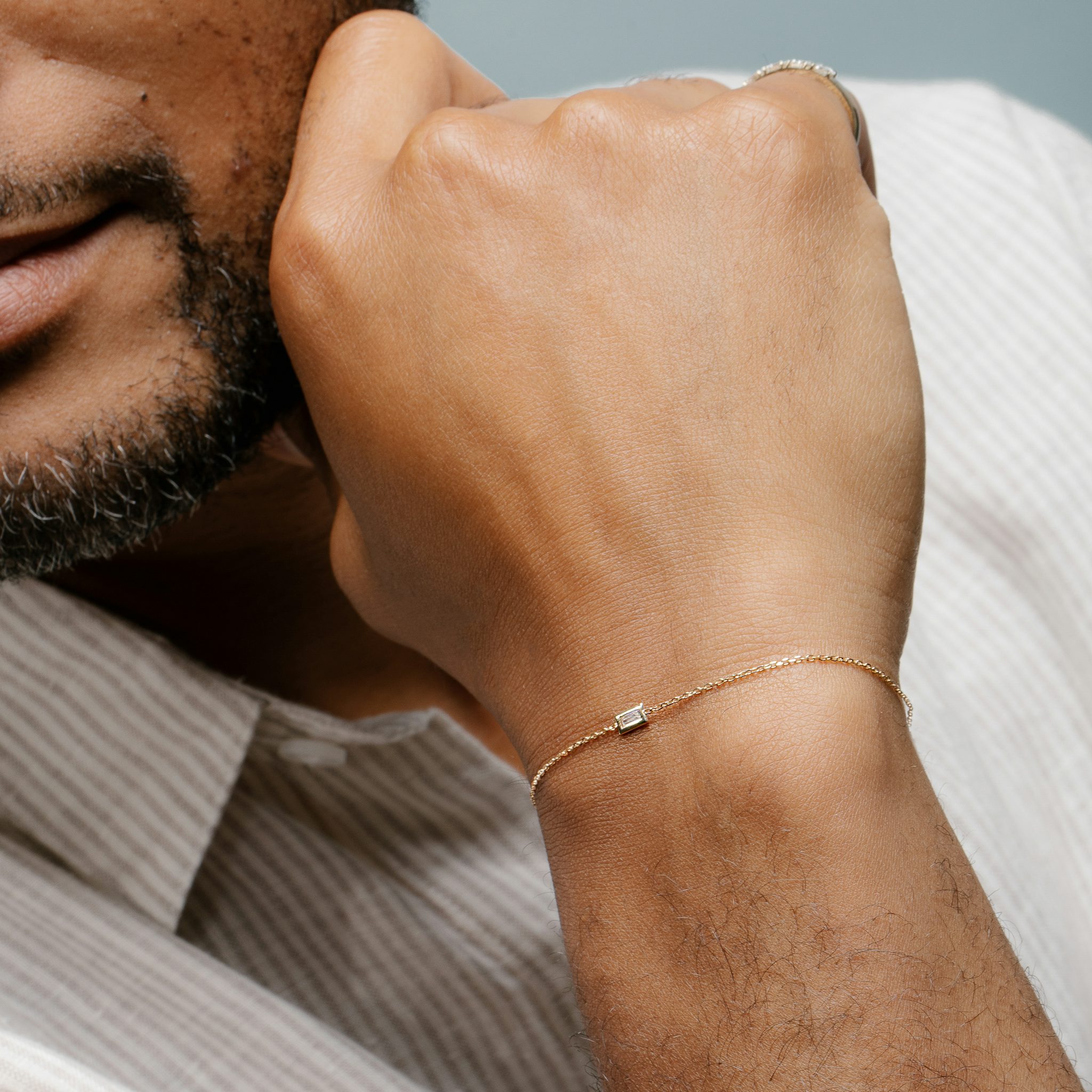 Knife-Edge Bezel Bracelet | Baguette | 14k | Yellow Gold | chainLength: 7