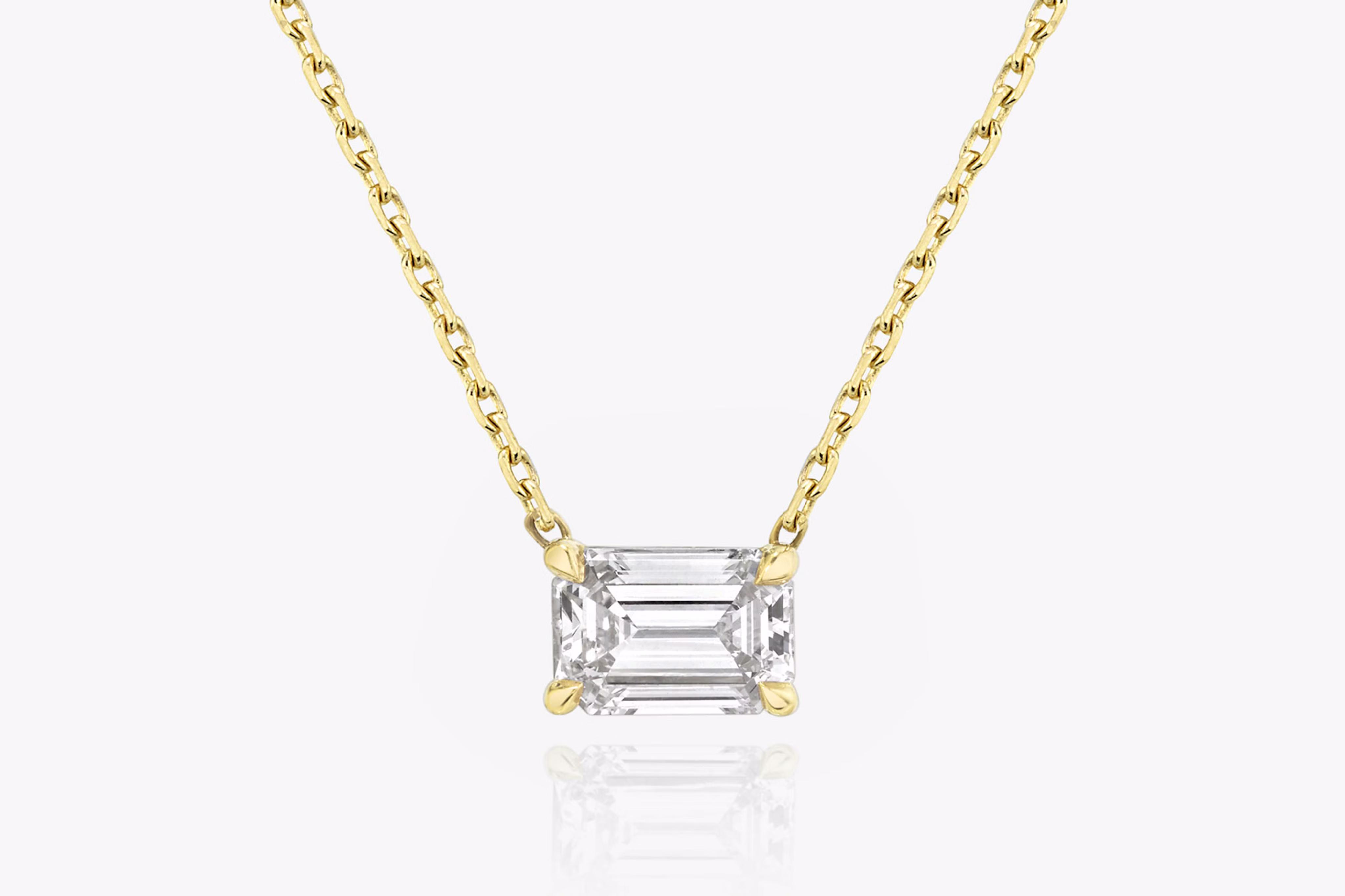 Lab grown diamonds, emerald shape diamond, yellow gold