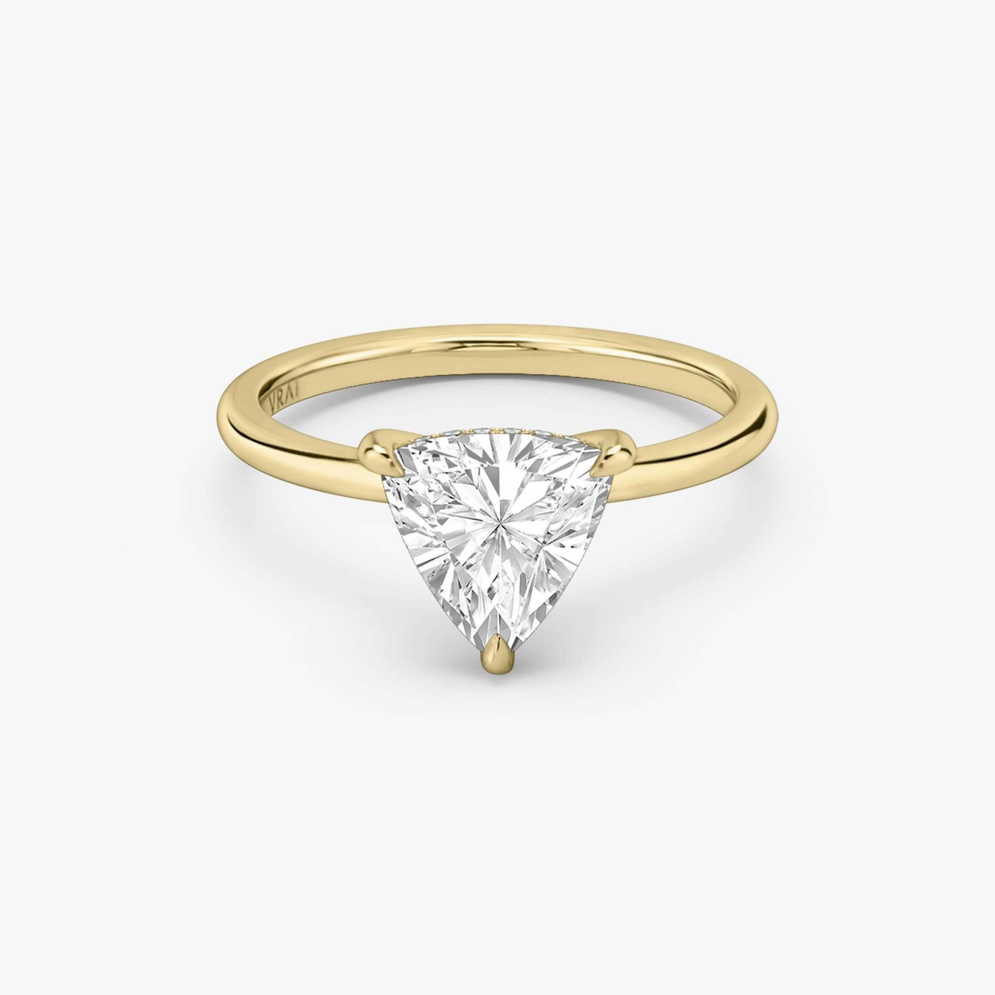 The Classic Hidden Halo | Trillion | 18k | Yellow Gold | bandAccent: Plain | bandWidth: standard | prongStyle: Plain | diamondOrientation: vertical | caratWeight: other