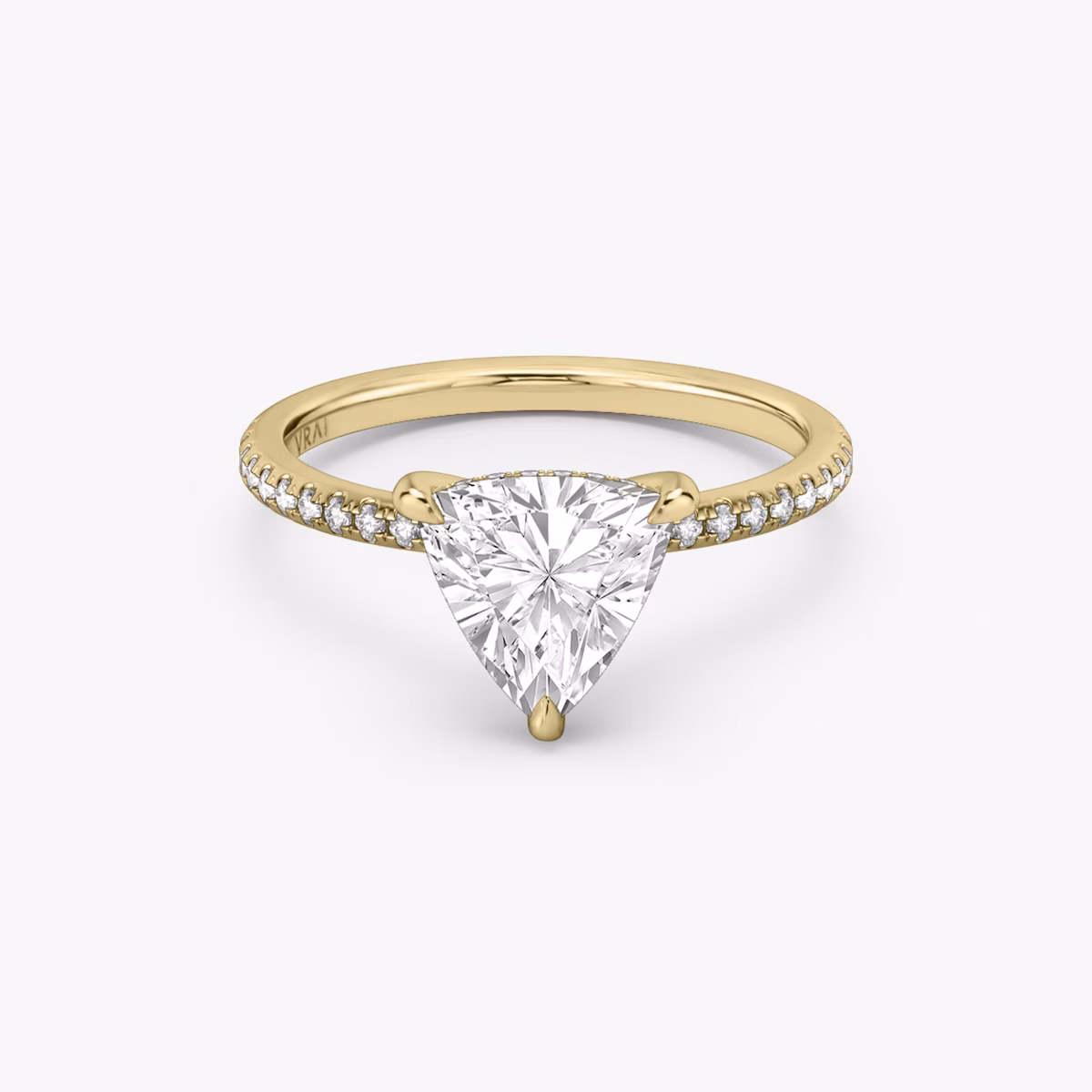 The Classic Hidden Halo | Trillion | 18k | Yellow Gold | bandAccent: Pavé | bandWidth: standard | prongStyle: Plain | diamondOrientation: vertical | caratWeight: other