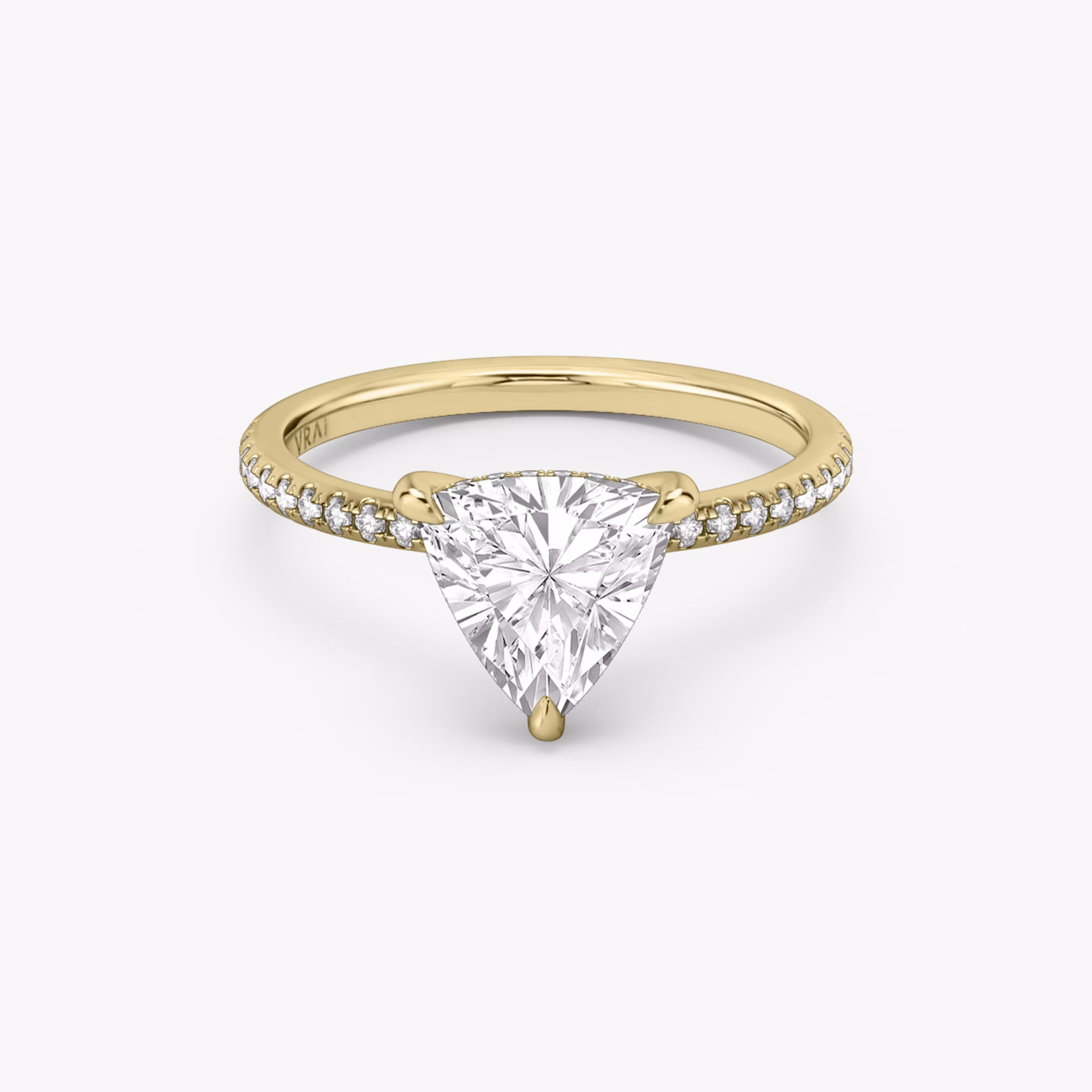 The Classic Hidden Halo | Trillion | 18k | Yellow Gold | bandAccent: Pavé | bandWidth: standard | prongStyle: Plain | diamondOrientation: vertical | caratWeight: other