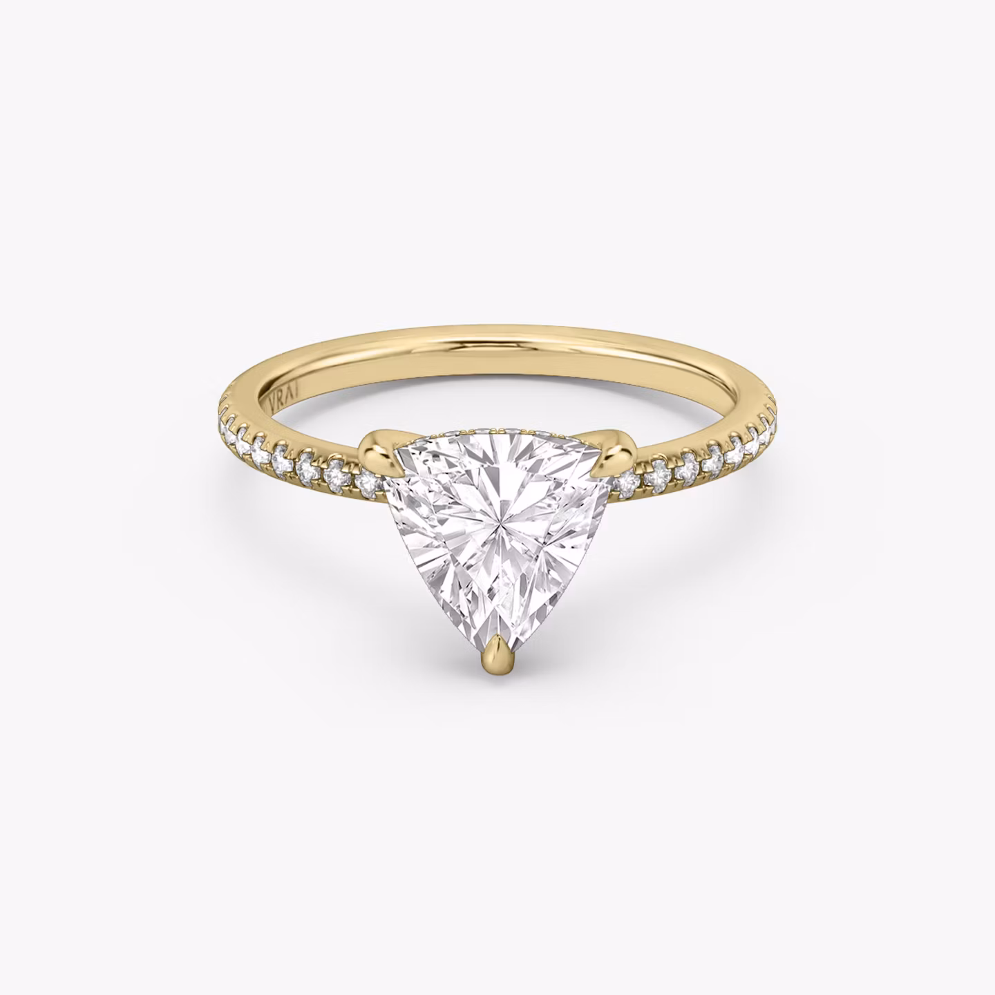 The Classic Hidden Halo | Trillion | 18k | Yellow Gold | bandAccent: Pavé | bandWidth: standard | prongStyle: Plain | diamondOrientation: vertical | caratWeight: other
