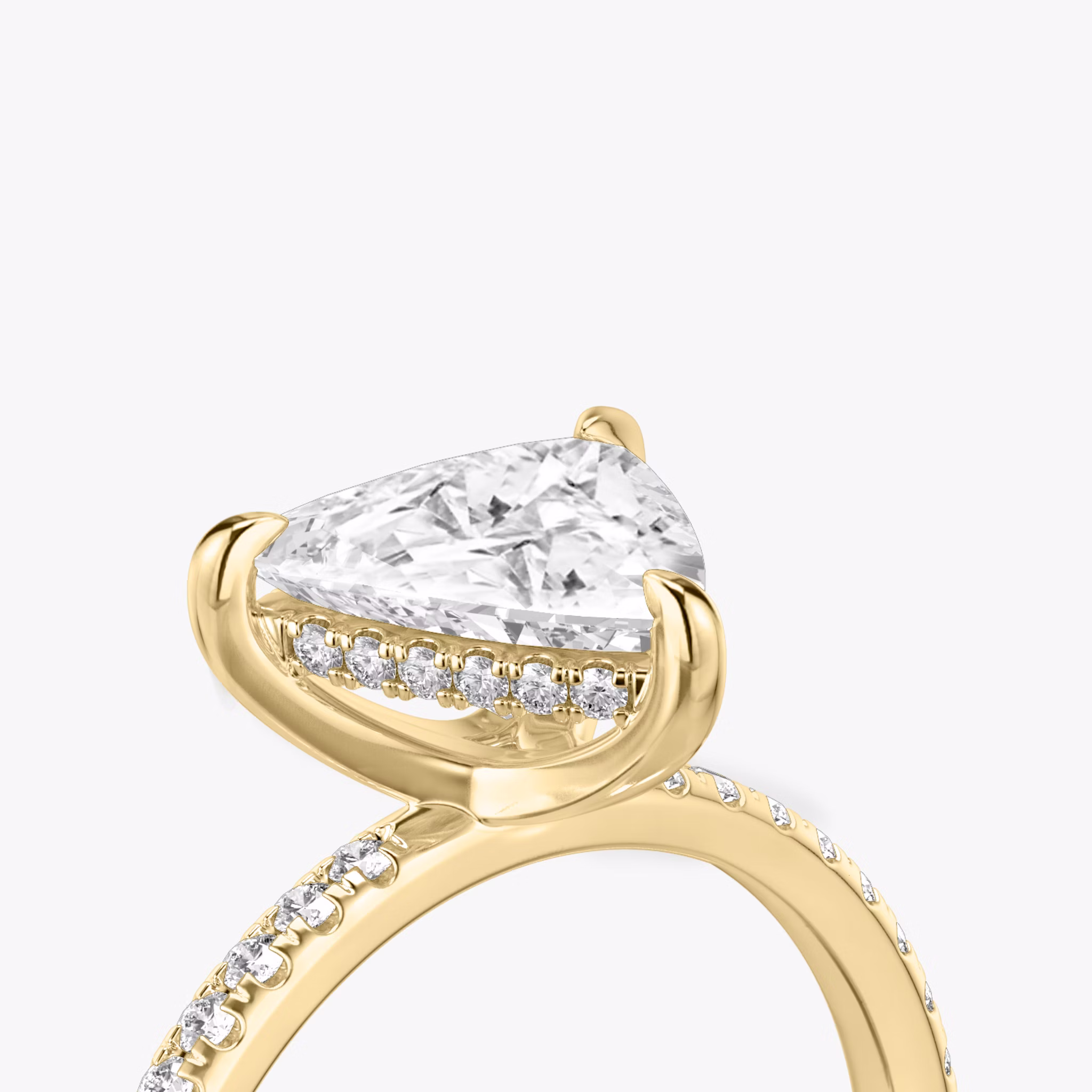 The Classic Hidden Halo | Trillion | 18k | Yellow Gold | bandAccent: Pavé | bandWidth: standard | prongStyle: Plain | diamondOrientation: vertical | caratWeight: other