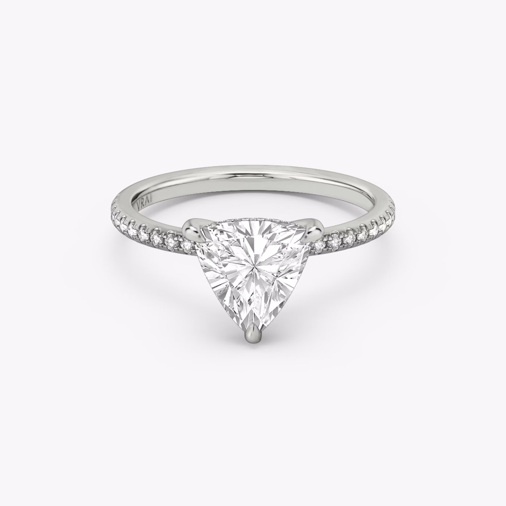 The Classic Hidden Halo | Trillion | 18k | White Gold | bandAccent: Pavé | bandWidth: standard | prongStyle: Plain | diamondOrientation: vertical | caratWeight: other