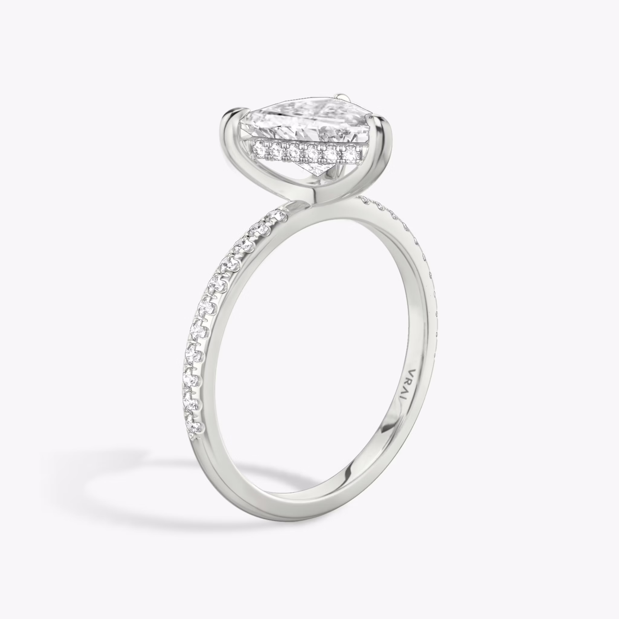 The Classic Hidden Halo | Trillion | 18k | White Gold | bandAccent: Pavé | bandWidth: standard | prongStyle: Plain | diamondOrientation: vertical | caratWeight: other