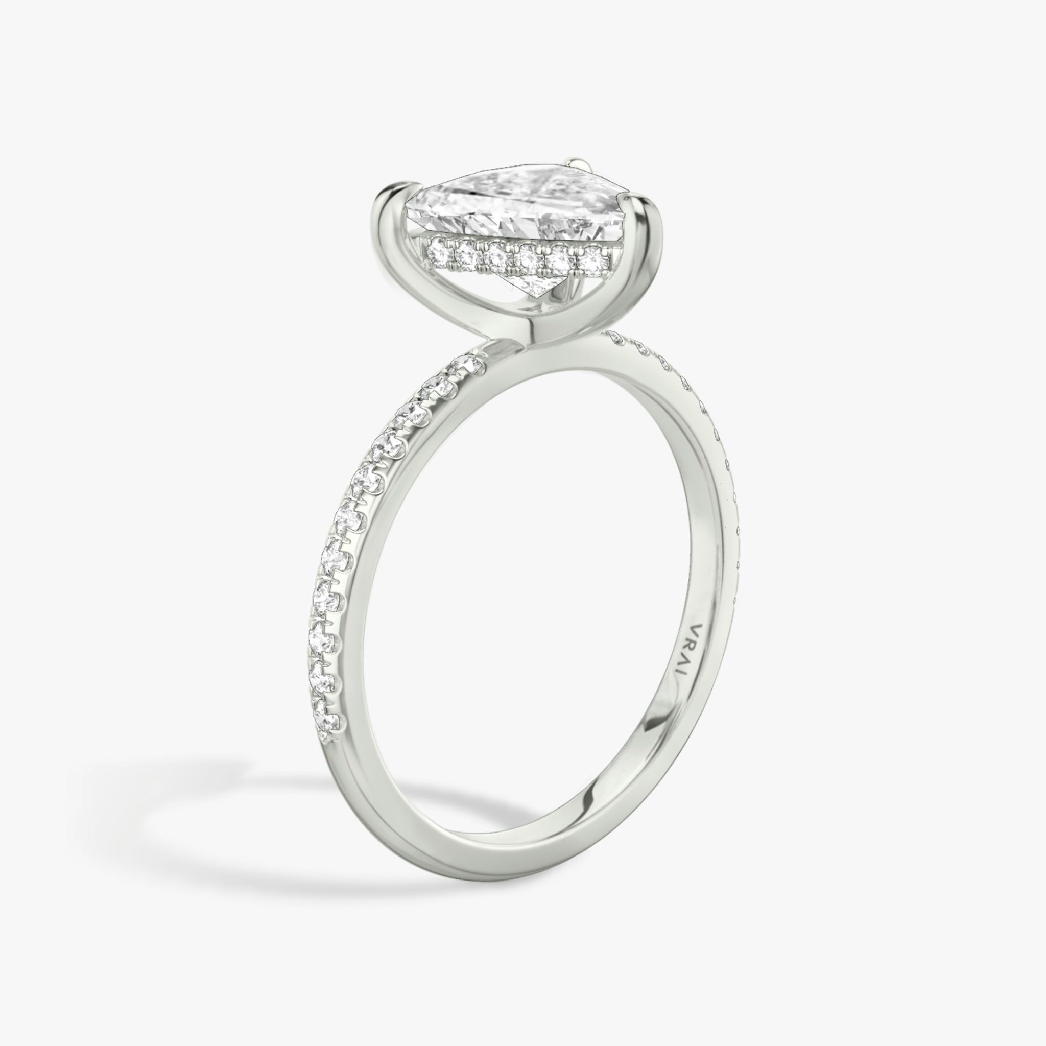 The Classic Hidden Halo | Trillion | 18k | White Gold | bandAccent: Pavé | bandWidth: standard | prongStyle: Plain | diamondOrientation: vertical | caratWeight: other
