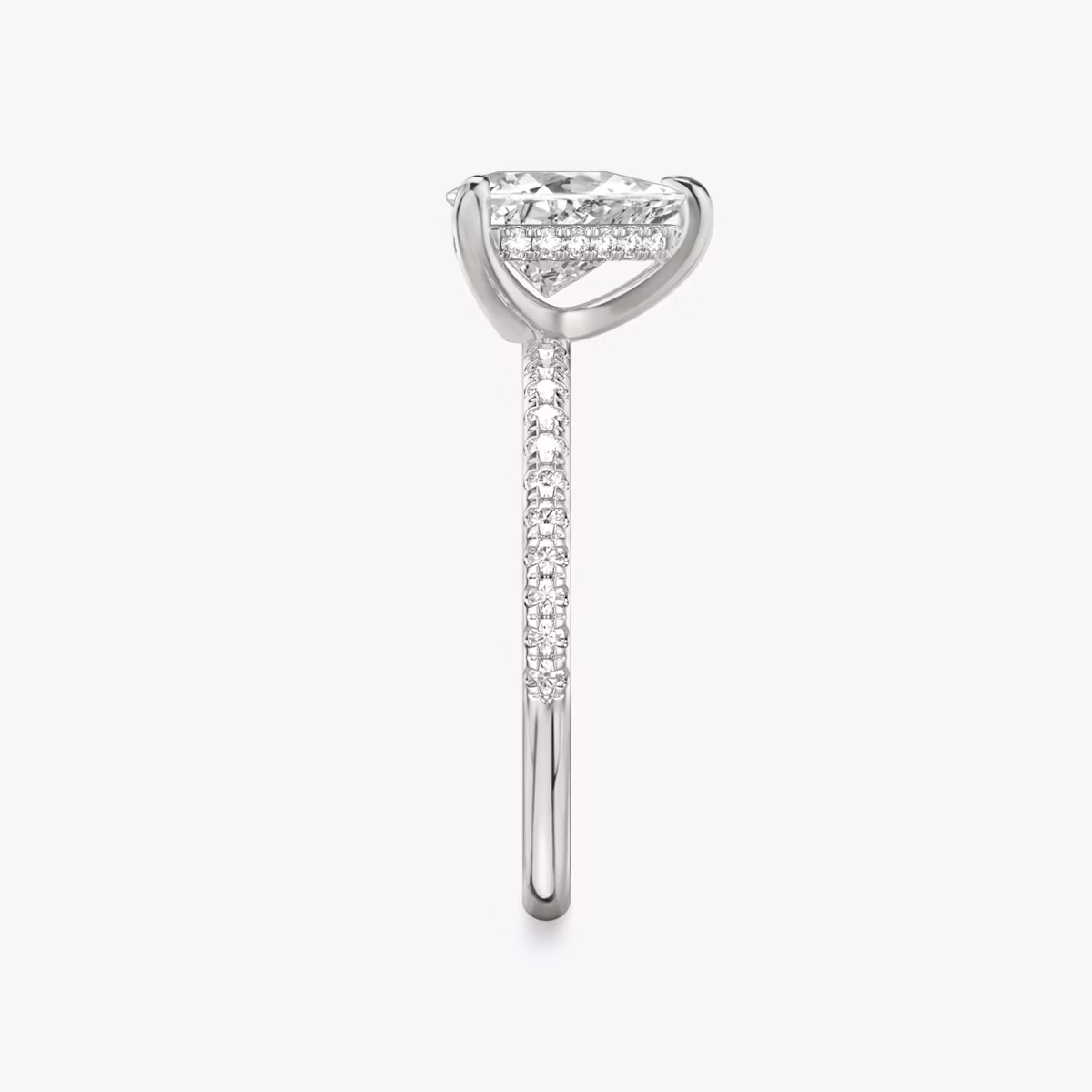 The Classic Hidden Halo | Trillion | 18k | White Gold | bandAccent: Pavé | bandWidth: standard | prongStyle: Plain | diamondOrientation: vertical | caratWeight: other