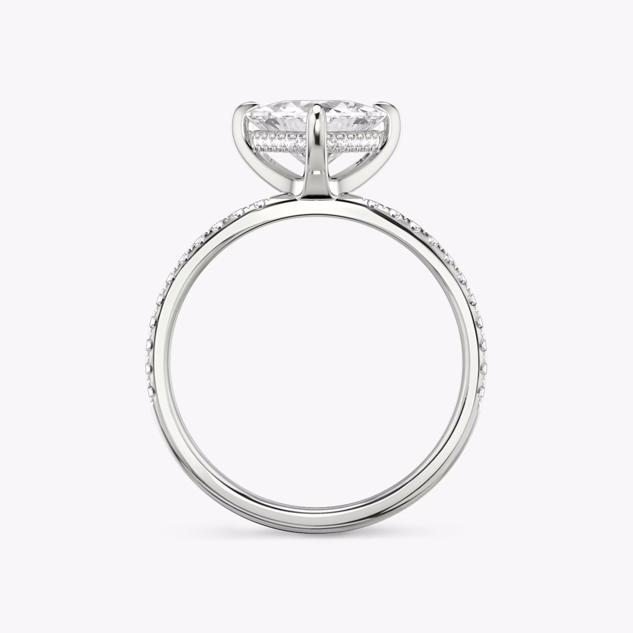 The Classic Hidden Halo | Trillion | 18k | White Gold | bandAccent: Pavé | bandWidth: standard | prongStyle: Plain | diamondOrientation: vertical | caratWeight: other