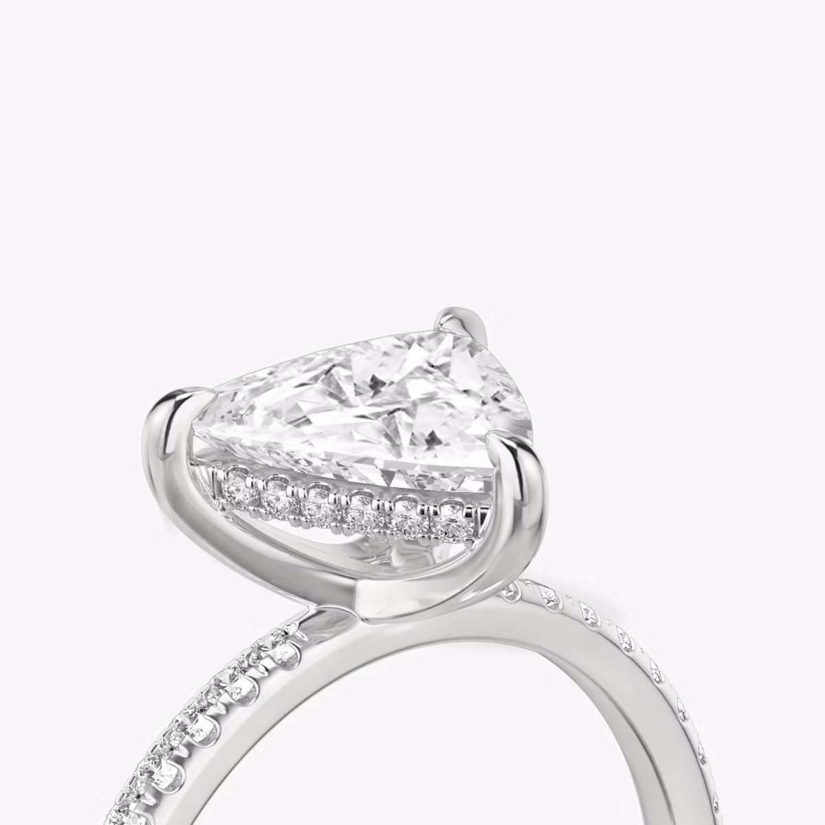The Classic Hidden Halo | Trillion | 18k | White Gold | bandAccent: Pavé | bandWidth: standard | prongStyle: Plain | diamondOrientation: vertical | caratWeight: other