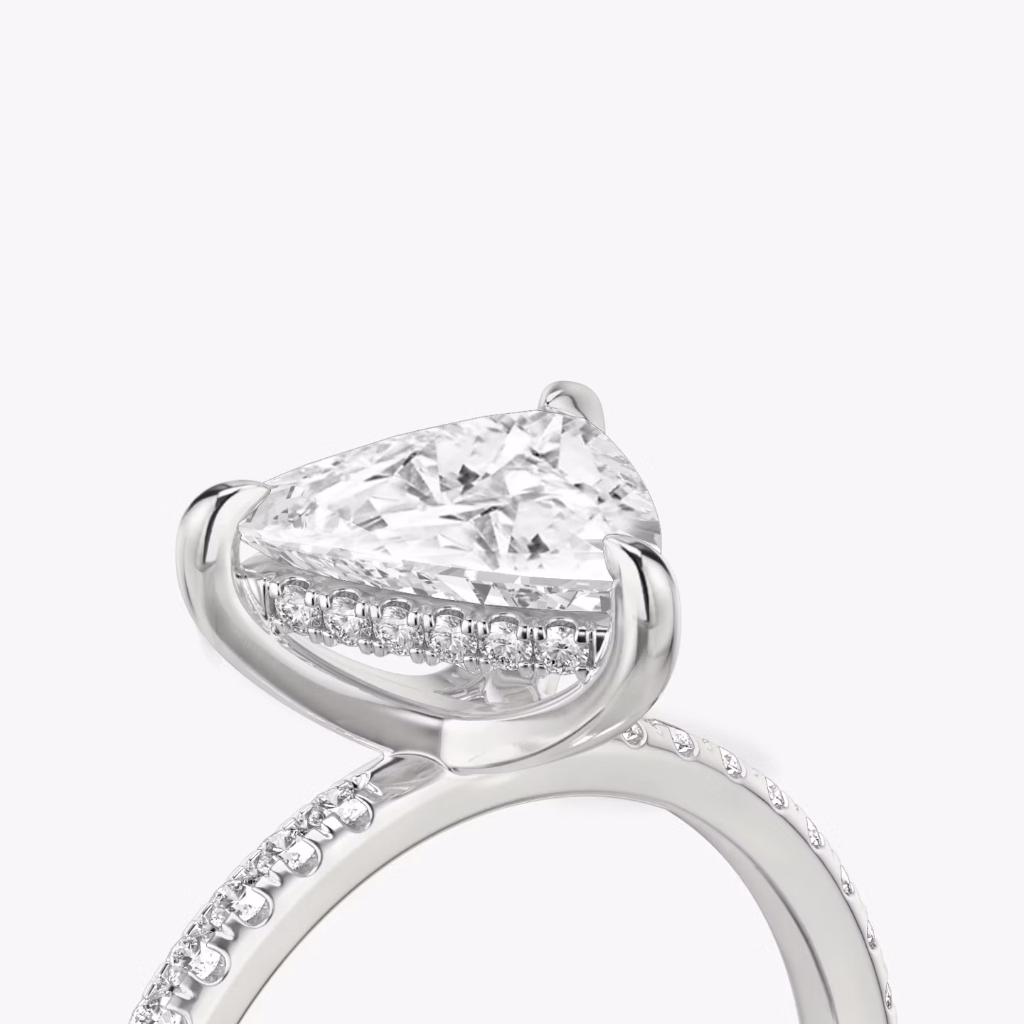 The Classic Hidden Halo | Trillion | 18k | White Gold | bandAccent: Pavé | bandWidth: standard | prongStyle: Plain | diamondOrientation: vertical | caratWeight: other
