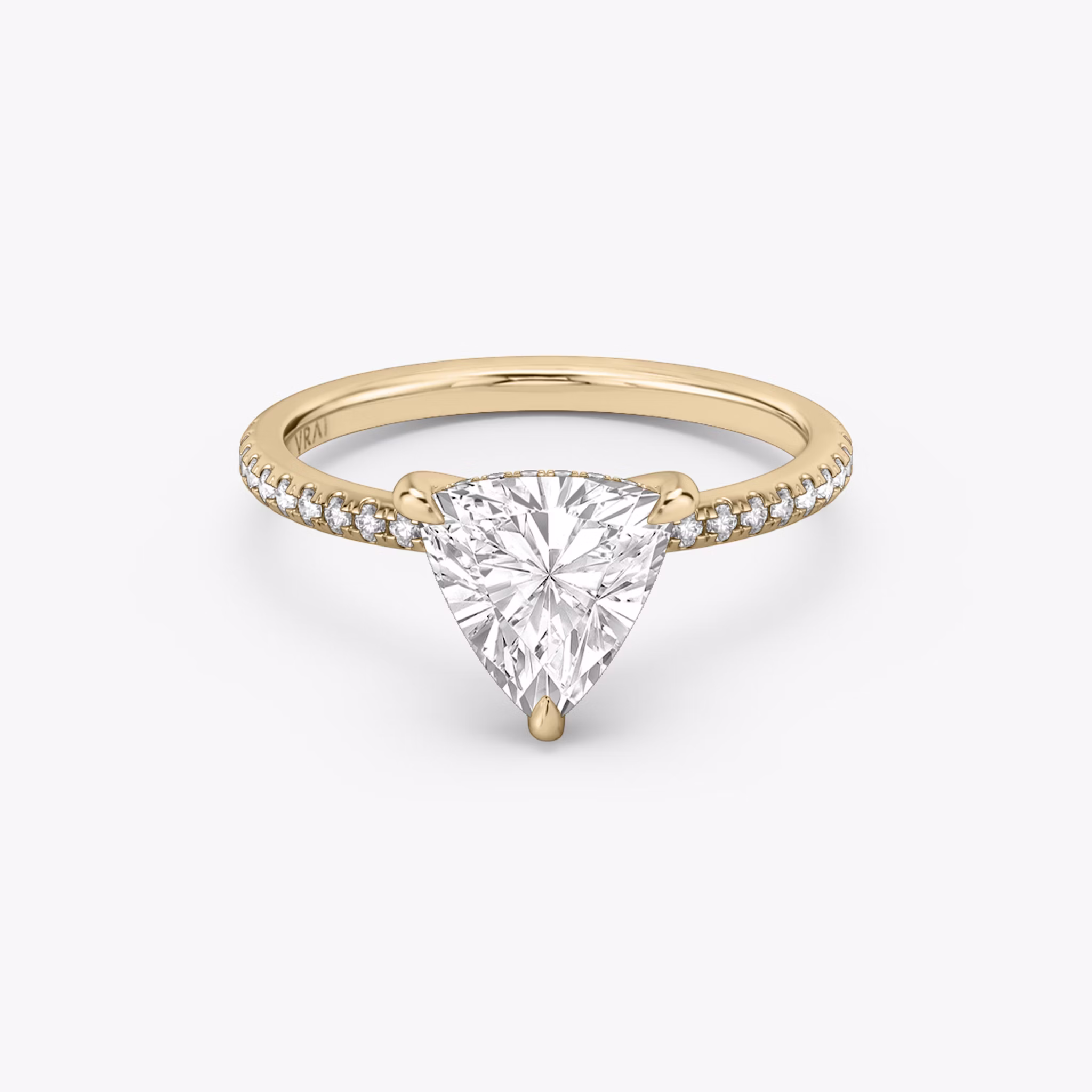 The Classic Hidden Halo | Trillion | 14k | Rose Gold | bandAccent: Pavé | bandWidth: standard | prongStyle: Plain | diamondOrientation: vertical | caratWeight: other