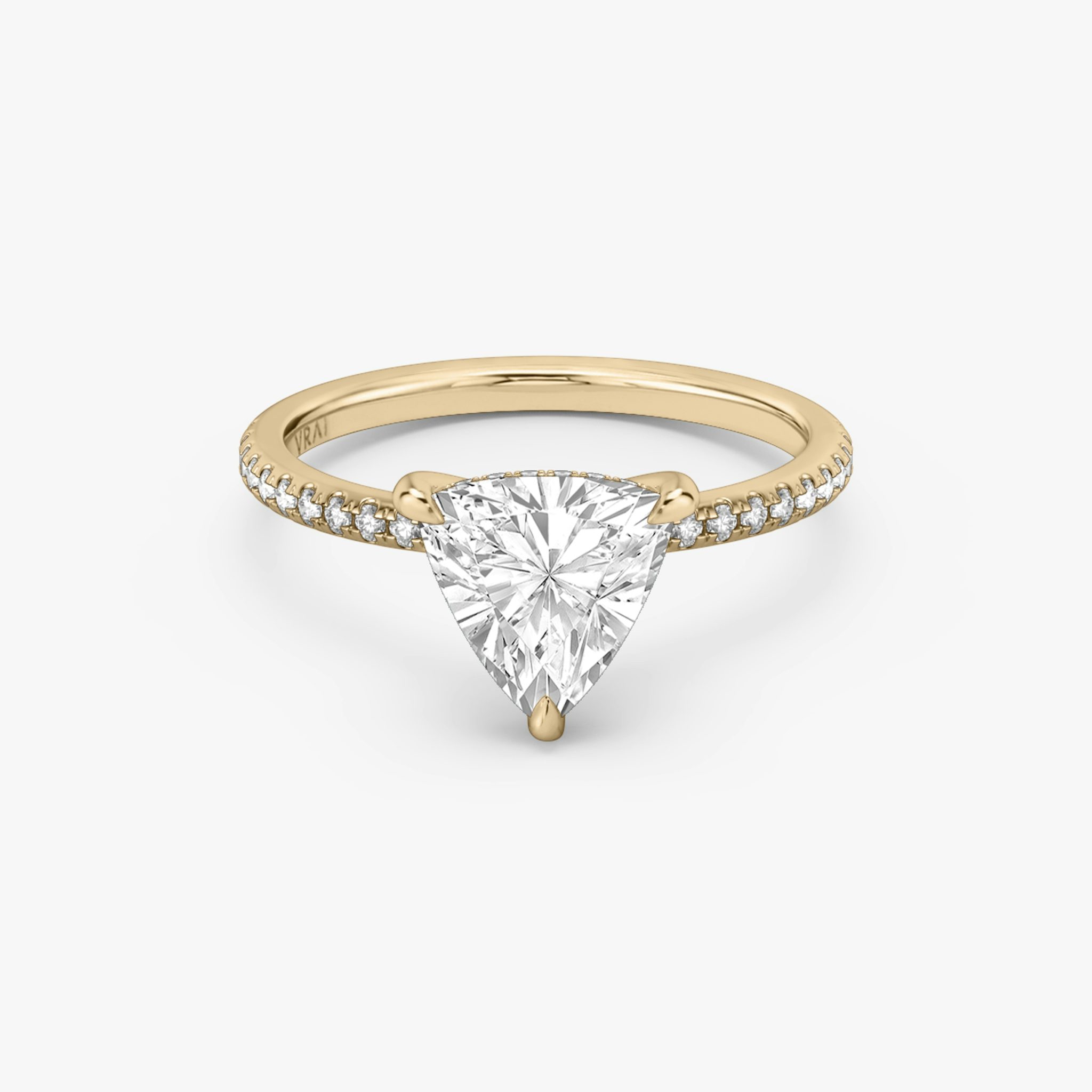 The Classic Hidden Halo | Trillion | 14k | Rose Gold | bandAccent: Pavé | bandWidth: standard | prongStyle: Plain | diamondOrientation: vertical | caratWeight: other