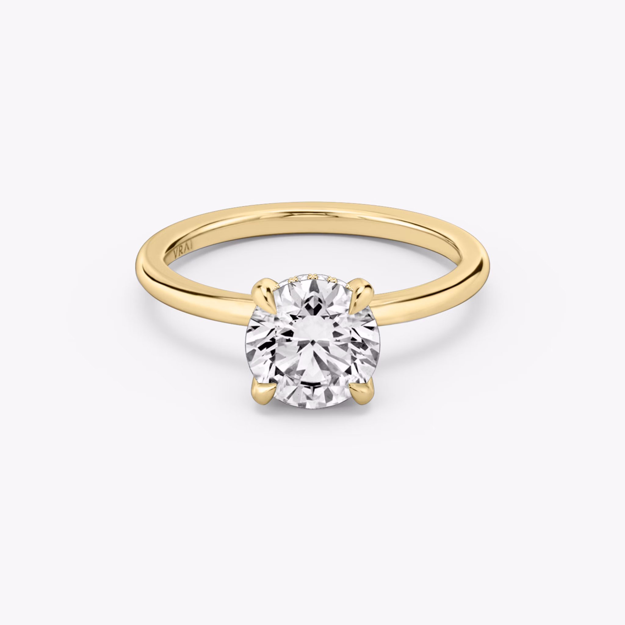 The Classic Hidden Halo | Round Brilliant | 18k | Yellow Gold | bandAccent: Plain | bandWidth: standard | caratWeight: other | prongStyle: Plain | diamondOrientation: vertical