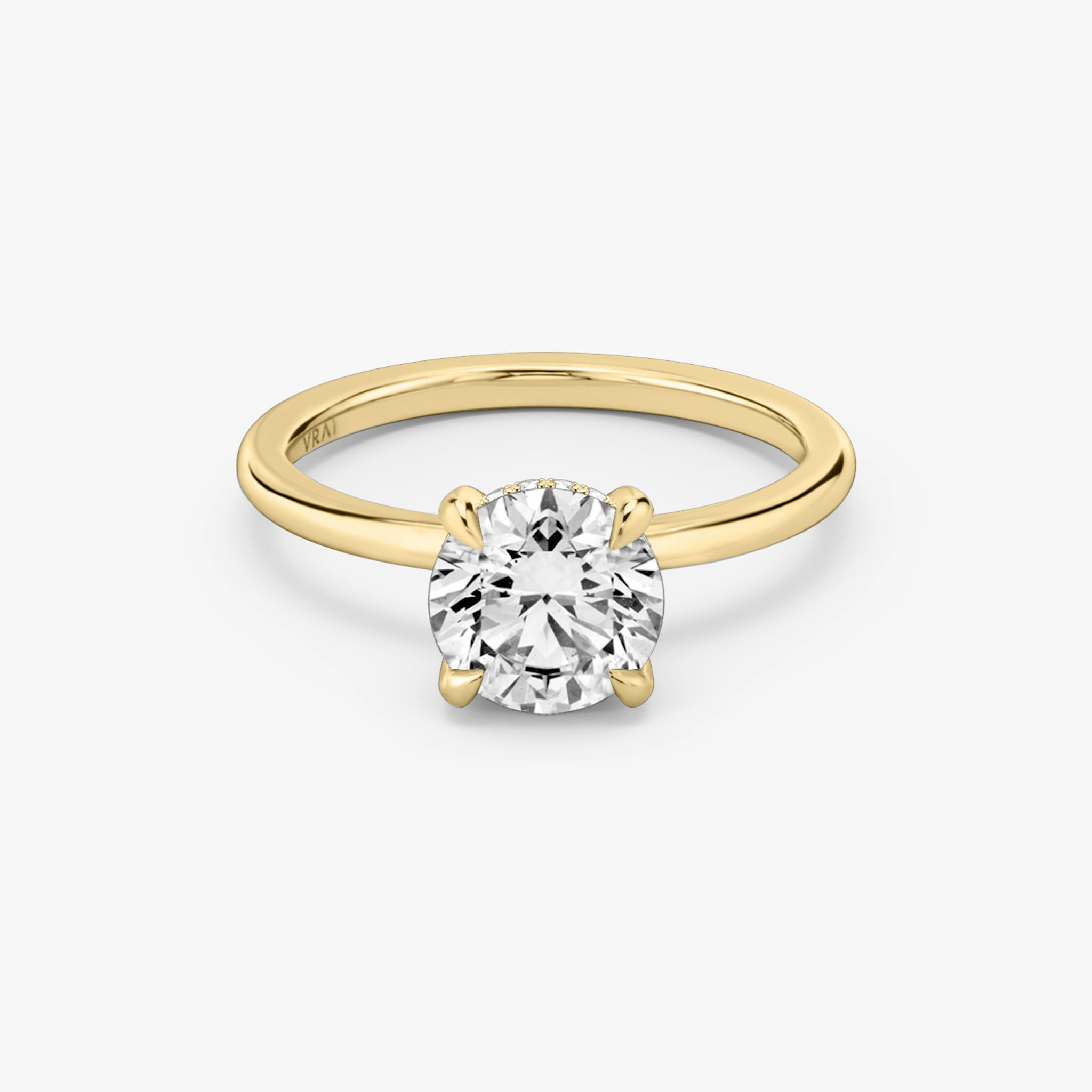 The Classic Hidden Halo | Round Brilliant | 18k | Yellow Gold | bandAccent: Plain | bandWidth: standard | caratWeight: other | prongStyle: Plain | diamondOrientation: vertical