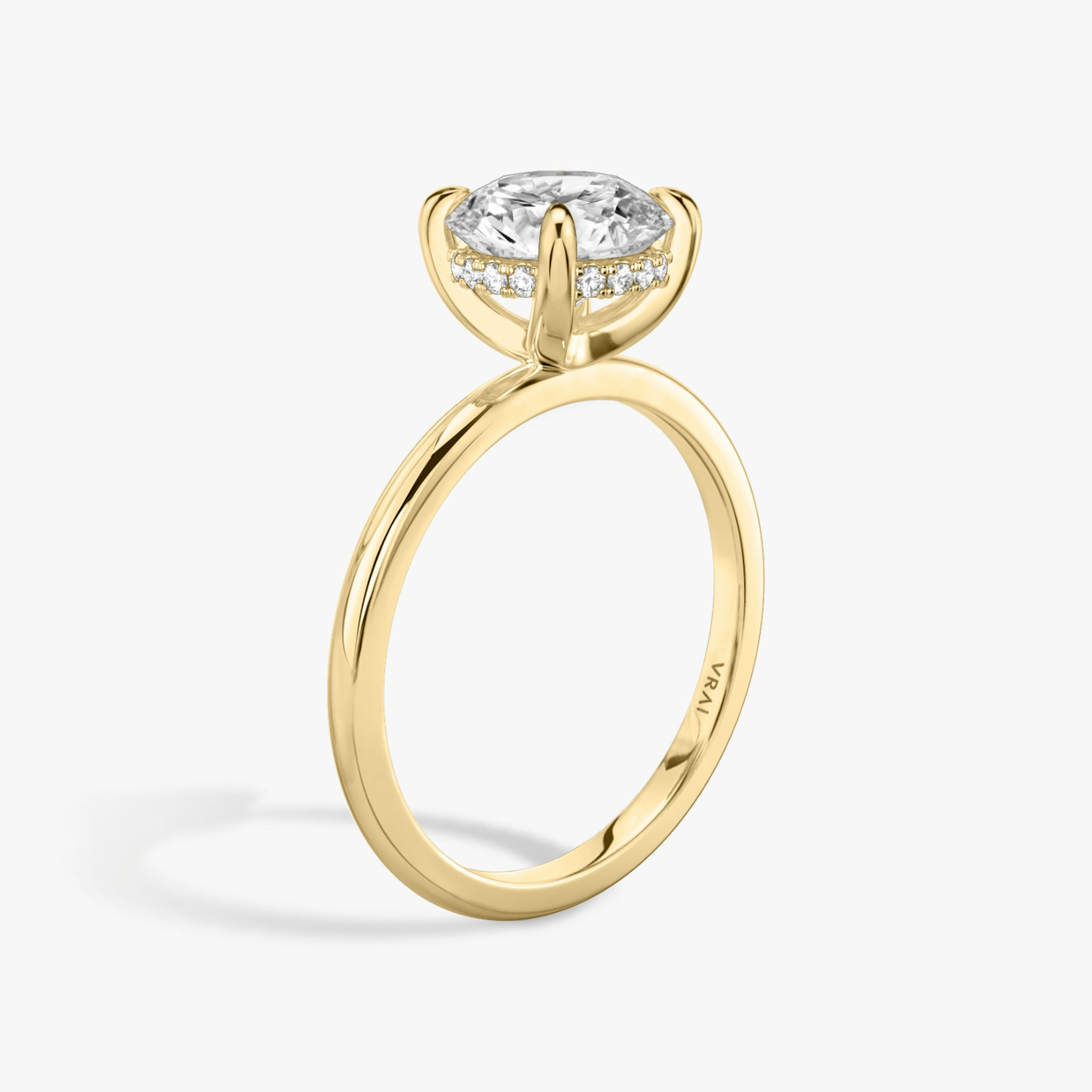 The Classic Hidden Halo | Round Brilliant | 18k | Yellow Gold | bandAccent: Plain | bandWidth: standard | caratWeight: other | prongStyle: Plain | diamondOrientation: vertical