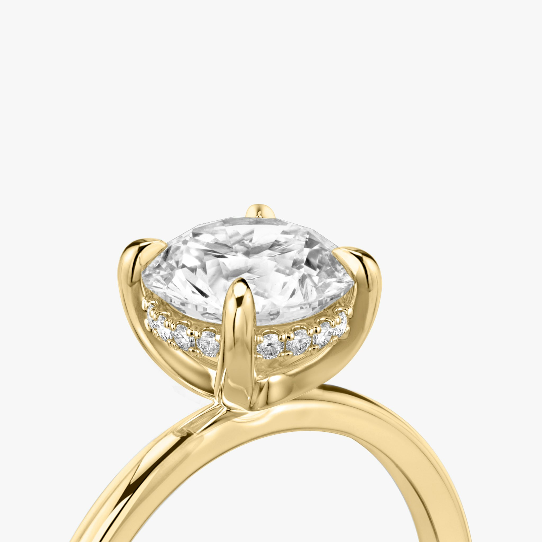 The Classic Hidden Halo | Round Brilliant | 18k | Yellow Gold | bandAccent: Plain | bandWidth: standard | caratWeight: other | prongStyle: Plain | diamondOrientation: vertical