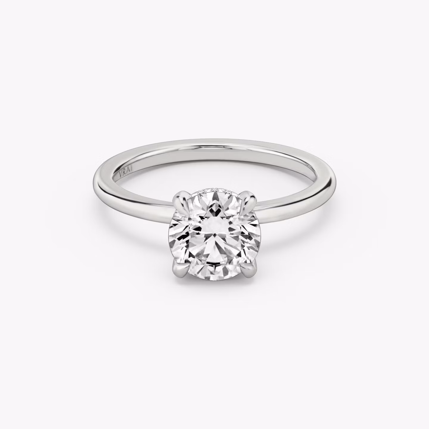 The Classic Hidden Halo | Round Brilliant | 18k | White Gold | bandAccent: Plain | bandWidth: standard | caratWeight: 1.0ct | prongStyle: Plain | diamondOrientation: vertical