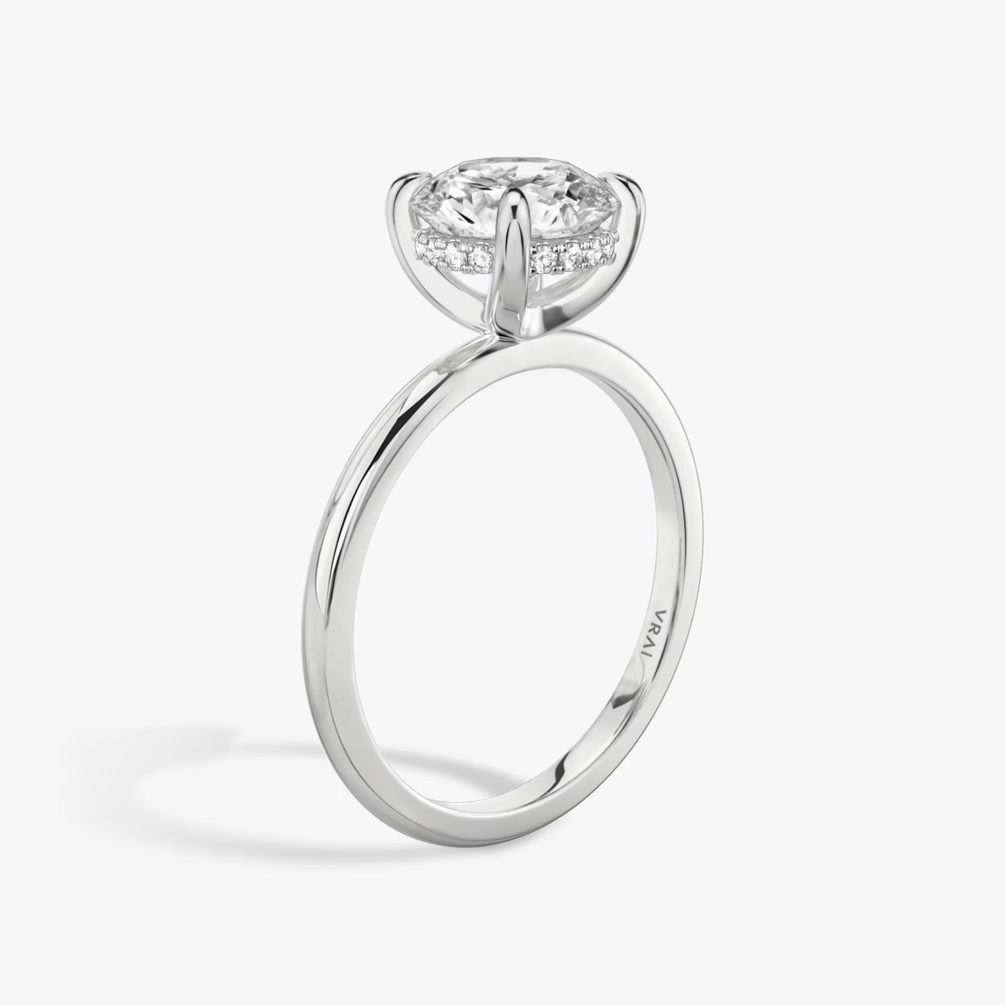 The Classic Hidden Halo | Round Brilliant | Platinum | bandAccent: Plain | bandWidth: standard | caratWeight: 1.0ct | prongStyle: Plain | diamondOrientation: vertical