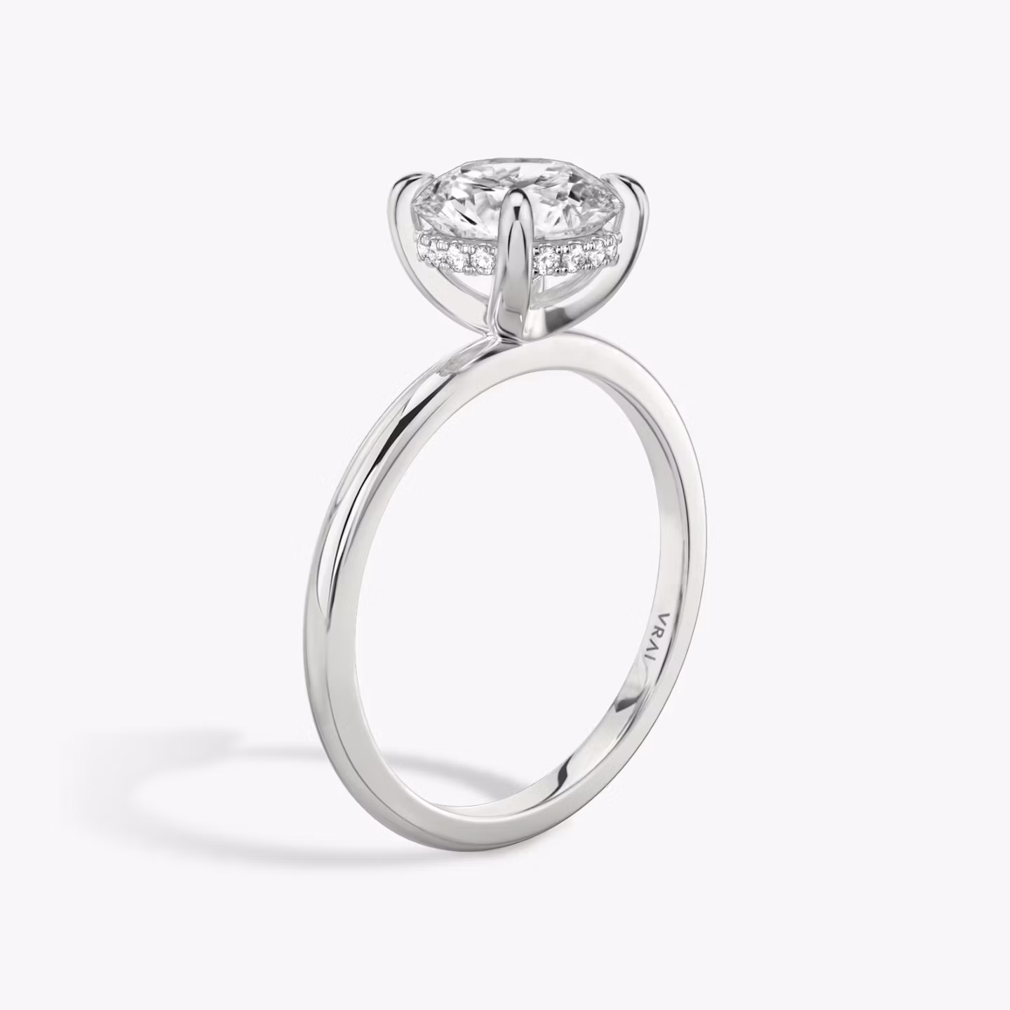 The Classic Hidden Halo | Round Brilliant | 18k | White Gold | bandAccent: Plain | bandWidth: standard | caratWeight: 1.0ct | prongStyle: Plain | diamondOrientation: vertical