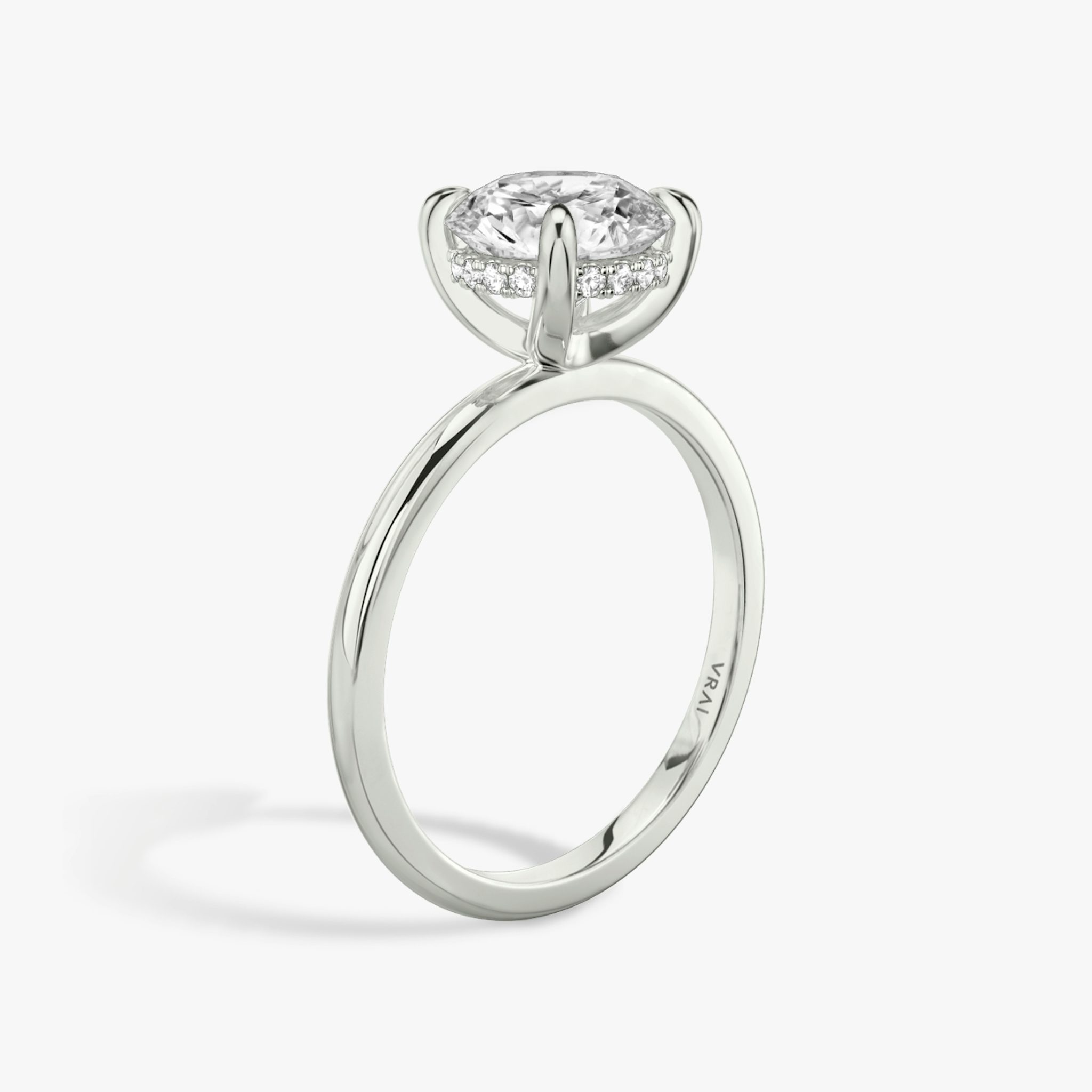 The Classic Hidden Halo | Round Brilliant | Platinum | bandAccent: Plain | bandWidth: standard | caratWeight: 1.0ct | prongStyle: Plain | diamondOrientation: vertical