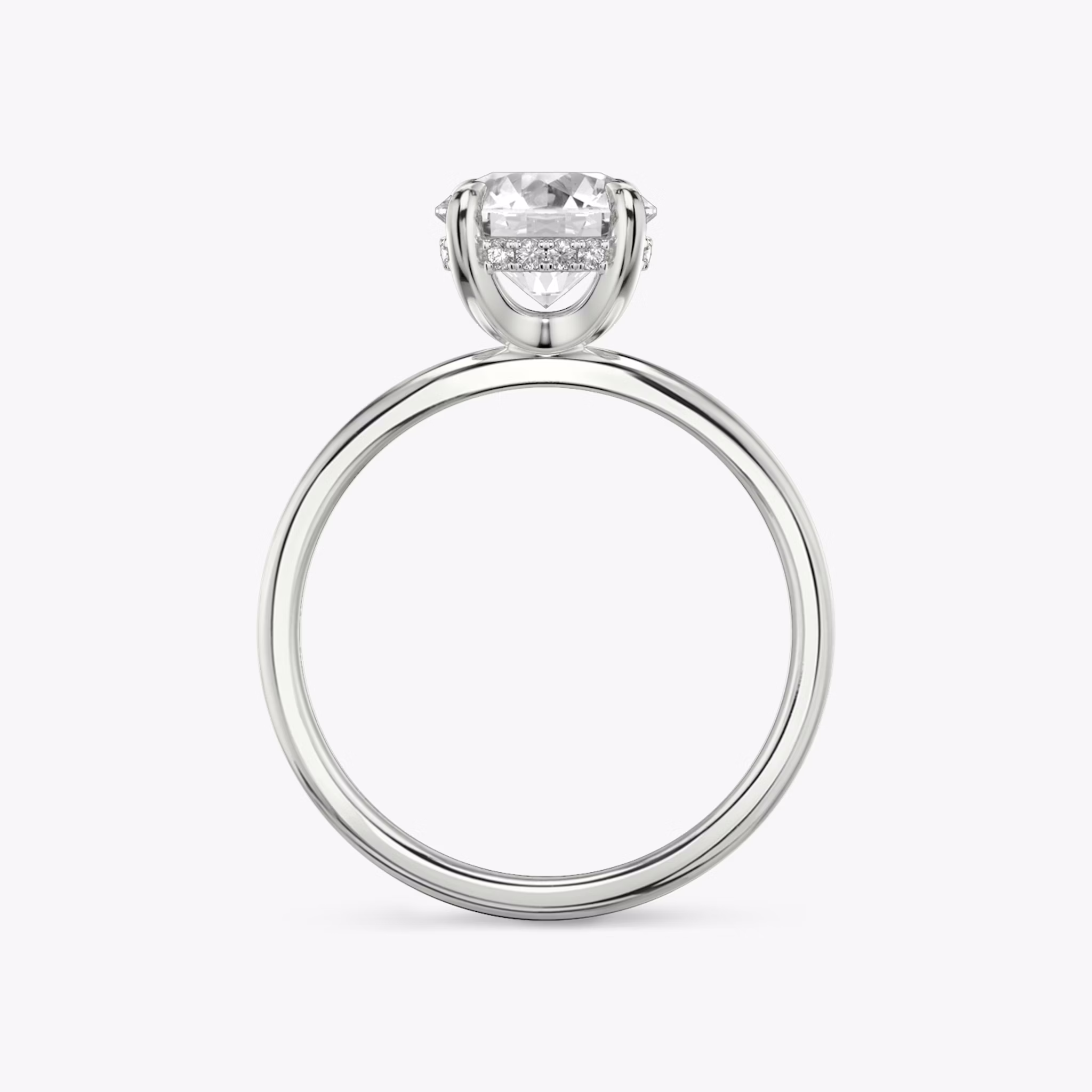 The Classic Hidden Halo | Round Brilliant | Platinum | bandAccent: Plain | bandWidth: standard | caratWeight: 1.0ct | prongStyle: Plain | diamondOrientation: vertical
