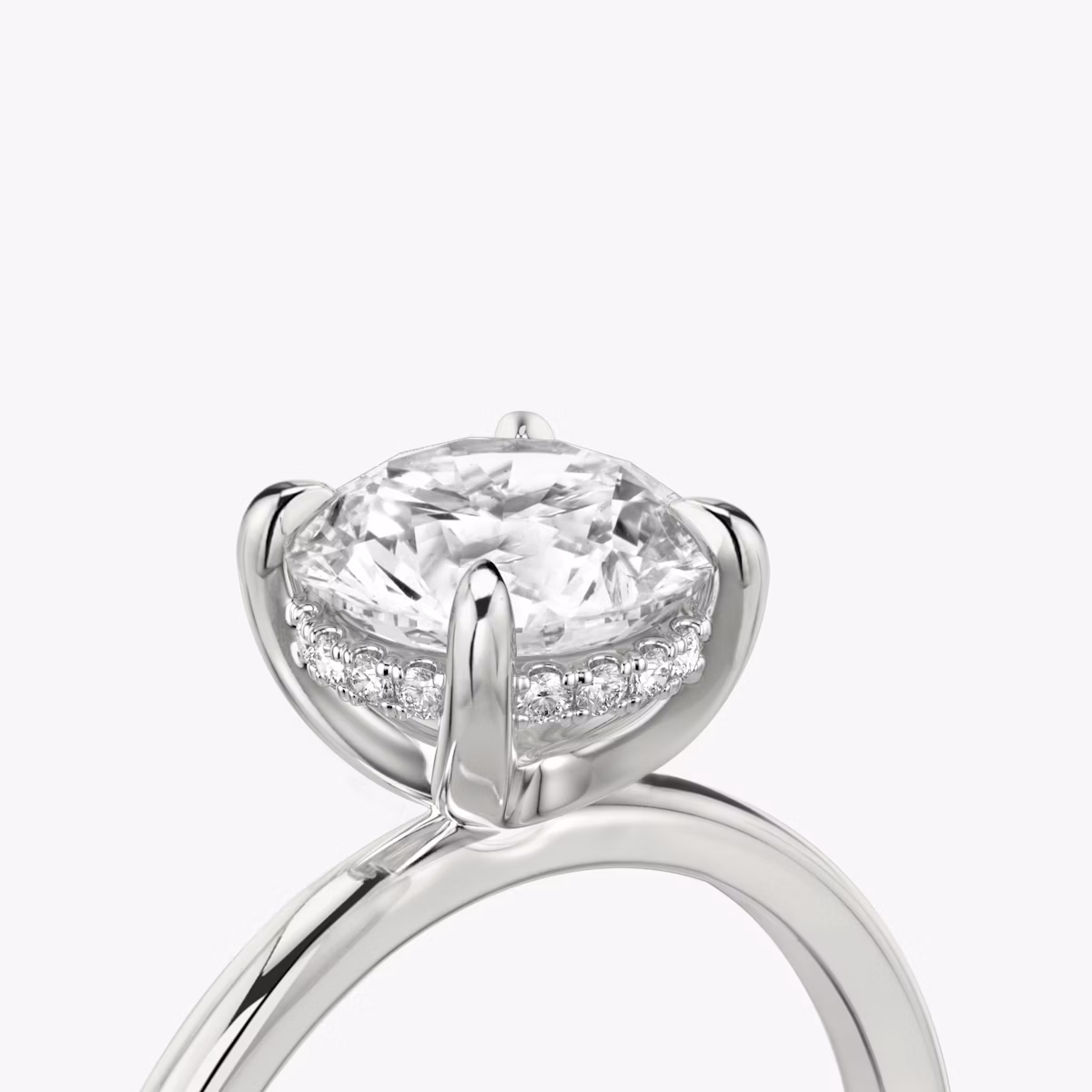 The Classic Hidden Halo | Round Brilliant | 18k | White Gold | bandAccent: Plain | bandWidth: standard | caratWeight: 1.5ct | prongStyle: Plain | diamondOrientation: vertical