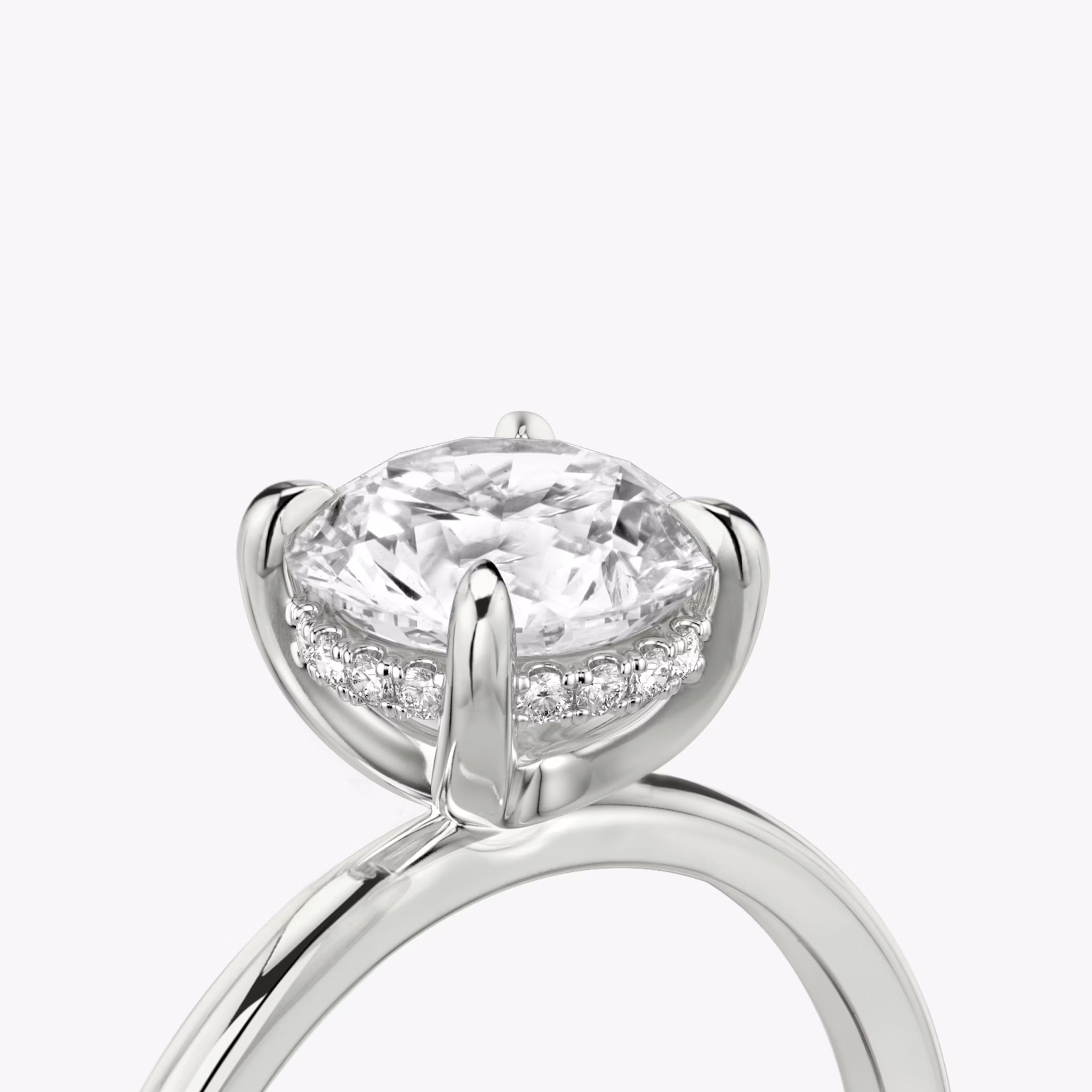 The Classic Hidden Halo | Round Brilliant | Platinum | bandAccent: Plain | bandWidth: standard | caratWeight: 1.0ct | prongStyle: Plain | diamondOrientation: vertical