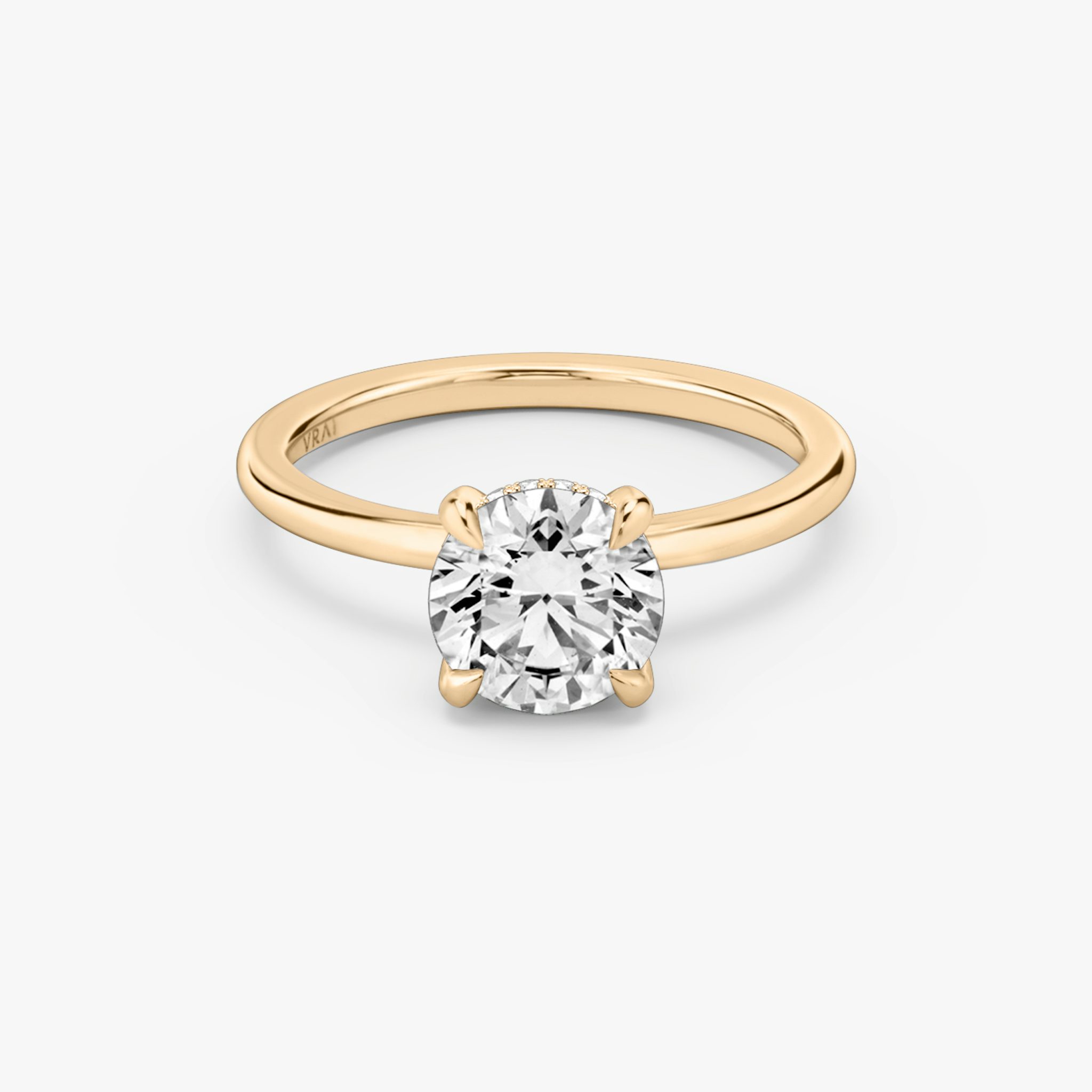 The Classic Hidden Halo | Round Brilliant | 14k | Rose Gold | bandAccent: Plain | bandWidth: standard | caratWeight: other | prongStyle: Plain | diamondOrientation: vertical