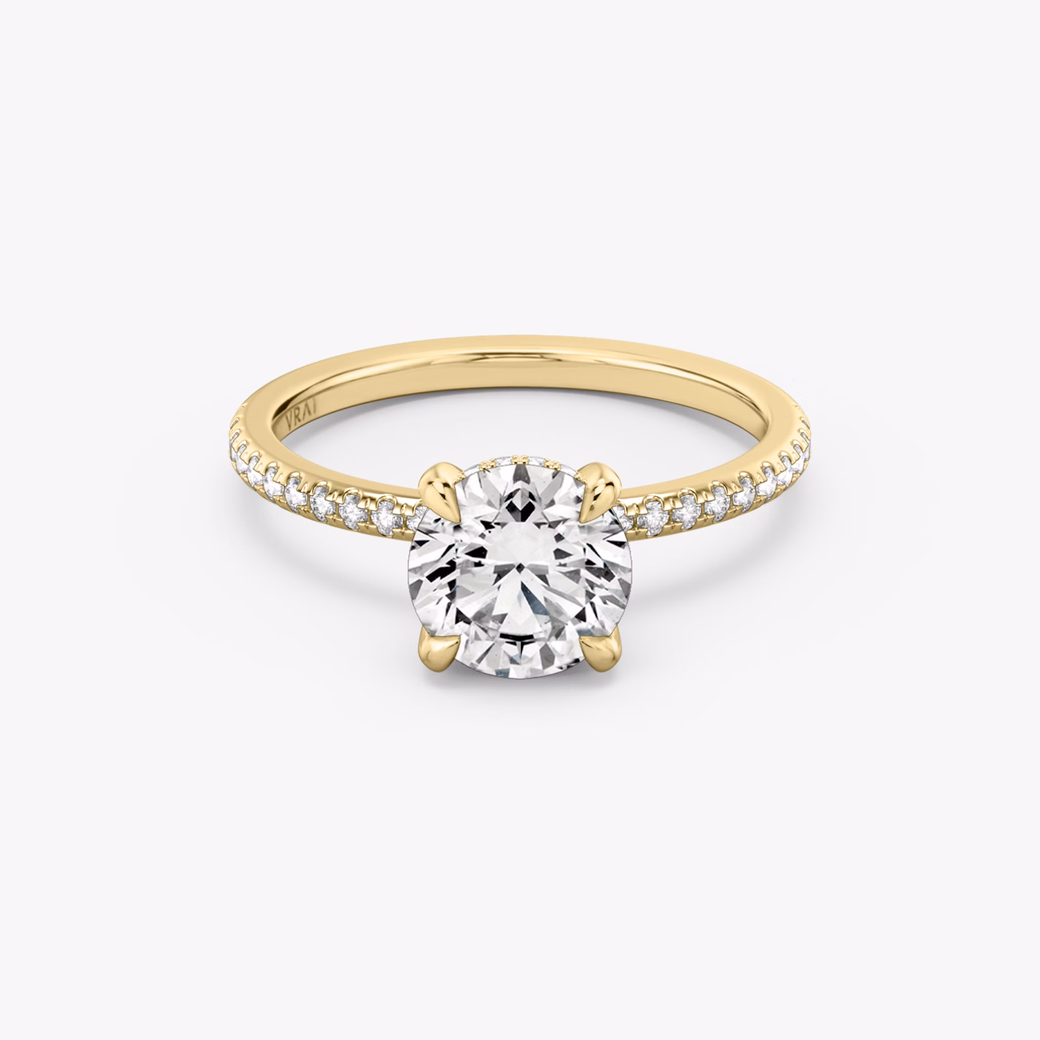 The Classic Hidden Halo | Round Brilliant | 18k | Yellow Gold | bandAccent: Pavé | bandWidth: standard | caratWeight: other | prongStyle: Plain | diamondOrientation: vertical