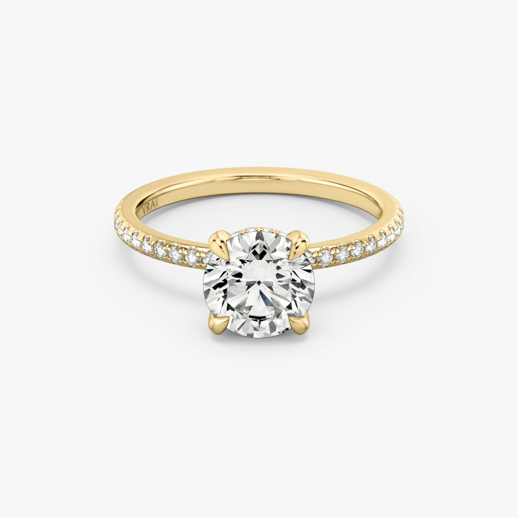 The Classic Hidden Halo | Round Brilliant | 18k | Yellow Gold | bandAccent: Pavé | bandWidth: standard | caratWeight: other | prongStyle: Plain | diamondOrientation: vertical