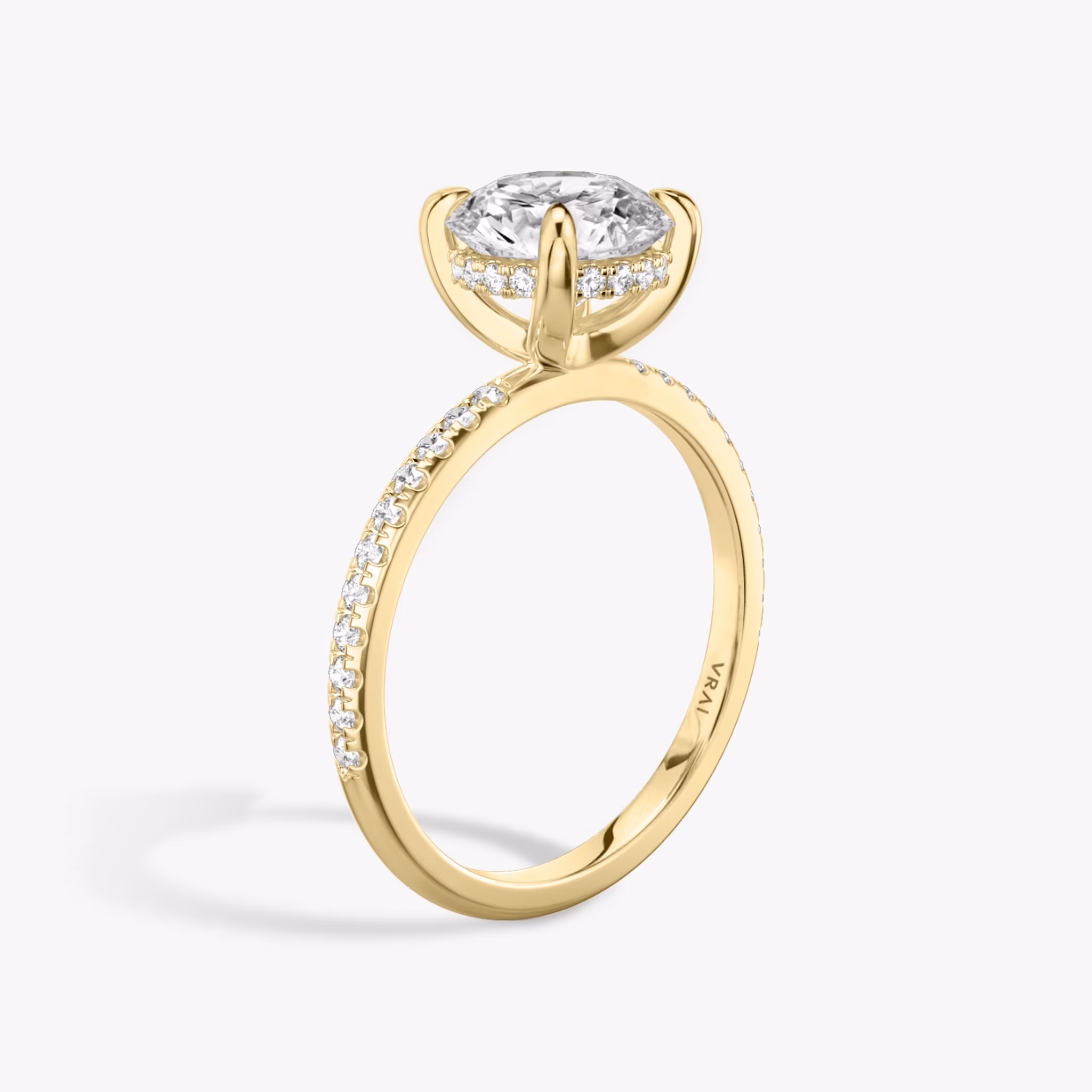 The Classic Hidden Halo | Round Brilliant | 18k | Yellow Gold | bandAccent: Pavé | bandWidth: standard | caratWeight: other | prongStyle: Plain | diamondOrientation: vertical