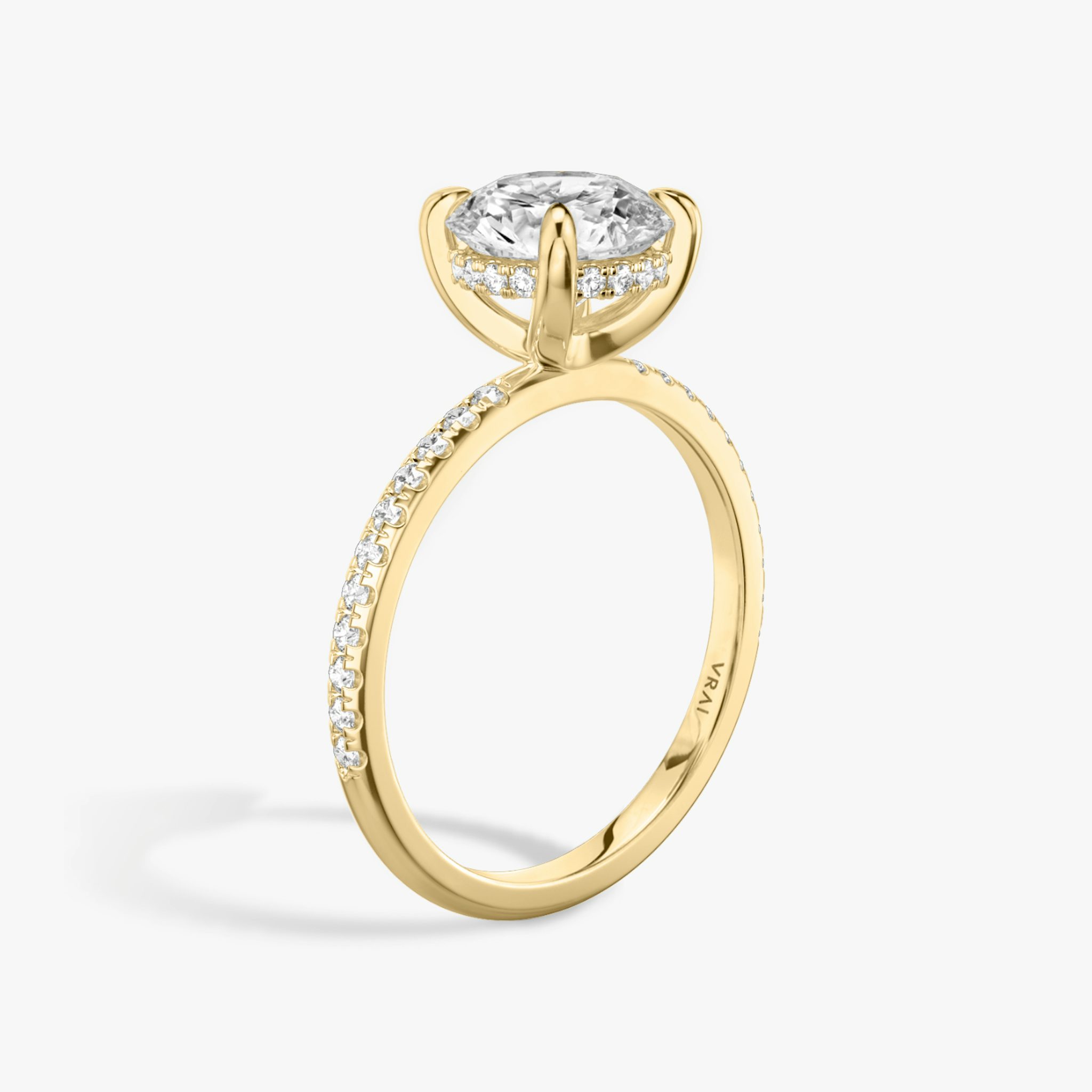 The Classic Hidden Halo | Round Brilliant | 18k | Yellow Gold | bandAccent: Pavé | bandWidth: standard | caratWeight: other | prongStyle: Plain | diamondOrientation: vertical