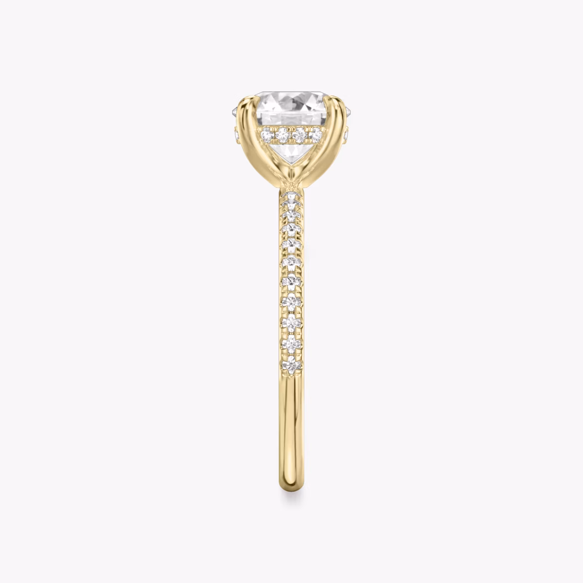 The Classic Hidden Halo | Round Brilliant | 18k | Yellow Gold | bandAccent: Pavé | bandWidth: standard | caratWeight: 1.5ct | prongStyle: Plain | diamondOrientation: vertical