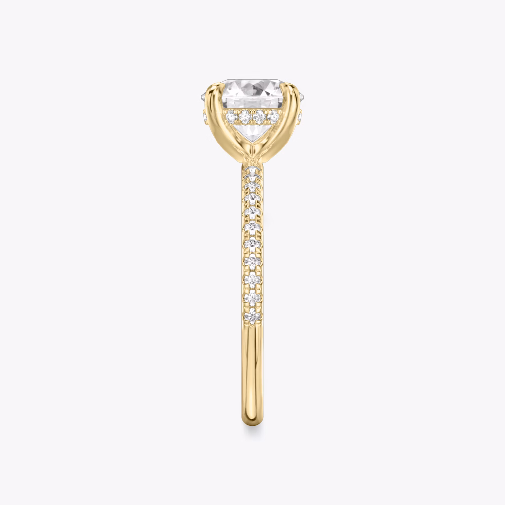 The Classic Hidden Halo | Round Brilliant | 18k | Yellow Gold | bandAccent: Pavé | bandWidth: standard | caratWeight: other | prongStyle: Plain | diamondOrientation: vertical